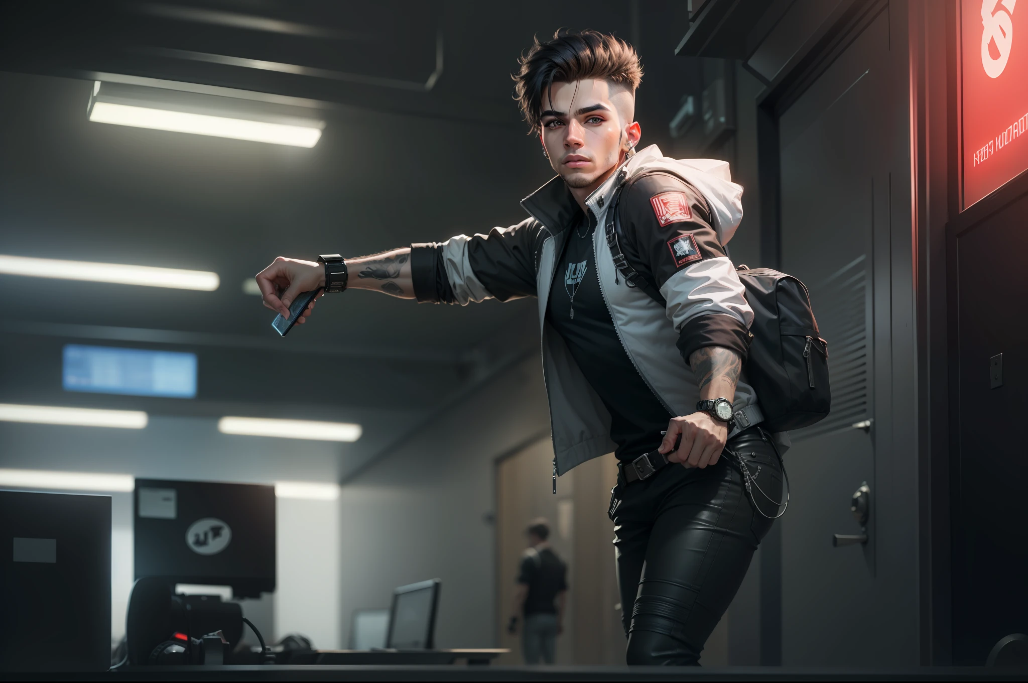 Change background cyberpunk handsome boy, realistic face,8k altra realistic,