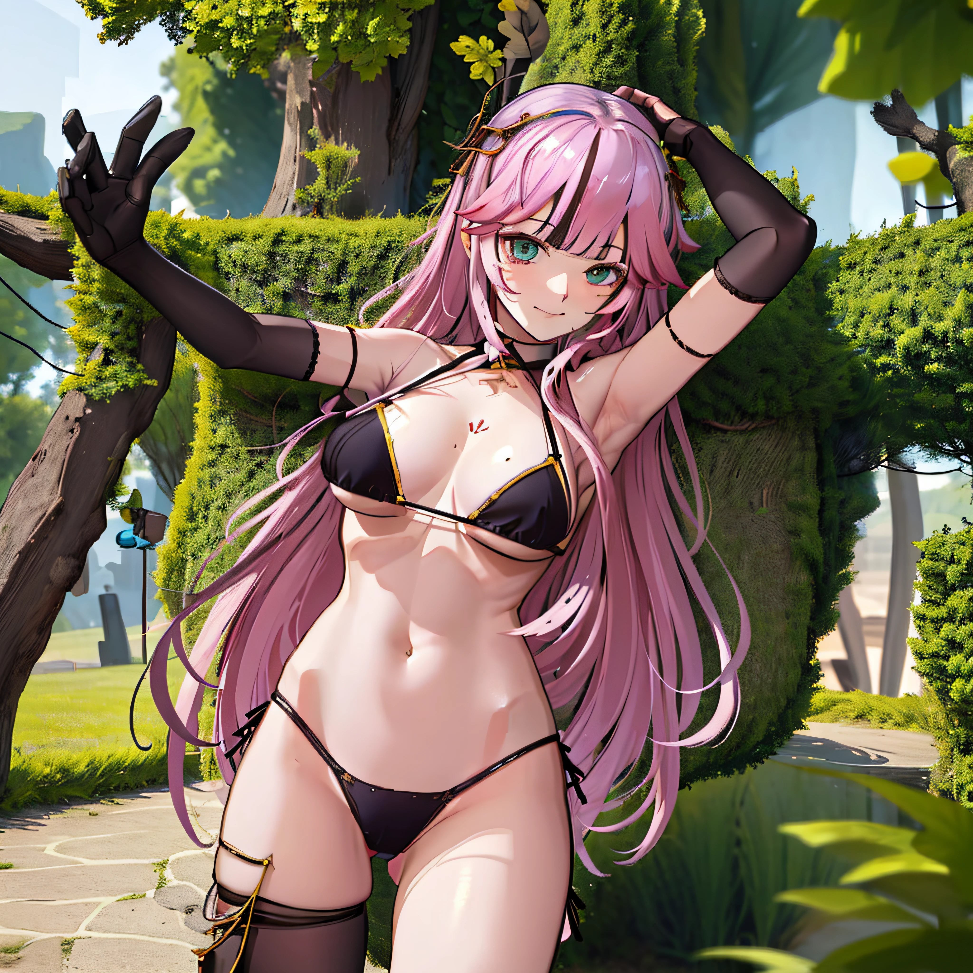 lan 2 (tower of fantasy), mini red bikini, big tits, hugging a small teddy bear,