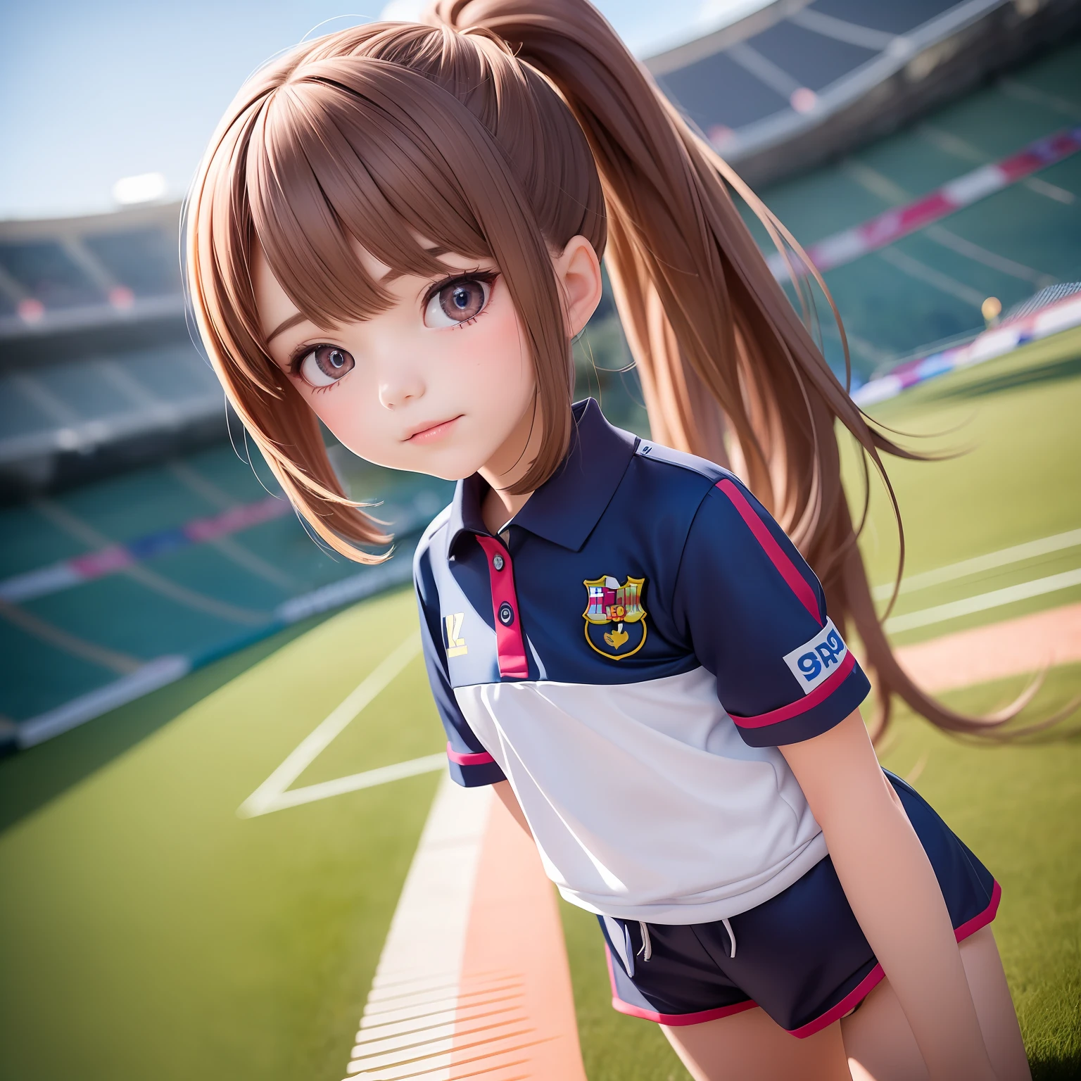 ((9ar olirl:1.5)), complete anatomy, childdy, child, super  girl, little girl, randos,random angles,

Soccer, fc barcelona jersey, outdoors, lawns, dribbling, ponytail hairstyles, running,Camp Nou football stadium,Thick red and navy striped uniform, shorts uniform,

 beautiful girl, 1 girl, loli, petite girl, top qlity, terpiece, high eyes,drooping eyes,(realism: 1.2)), petite, bangs, tall eyes, natural light,(aquamarine eyes),bangs, beautiful girl with fine details, Beautiful and delicate eyes, Beautiful girl, detailed face, Beautiful eyes, beautiful shining body, 8K images,