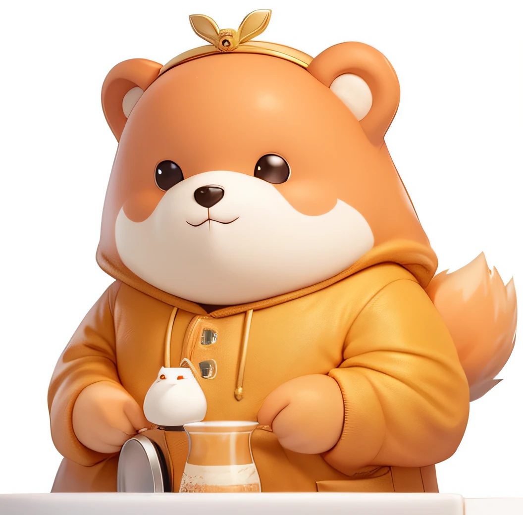 Cartoon bear, cute bear drinking tea, in big city, yellow hoodies, professional furry paintings, furry characters, simple line art, fat white bear, heavy silhouettes, furry character portraits, there are portraits from the modern world