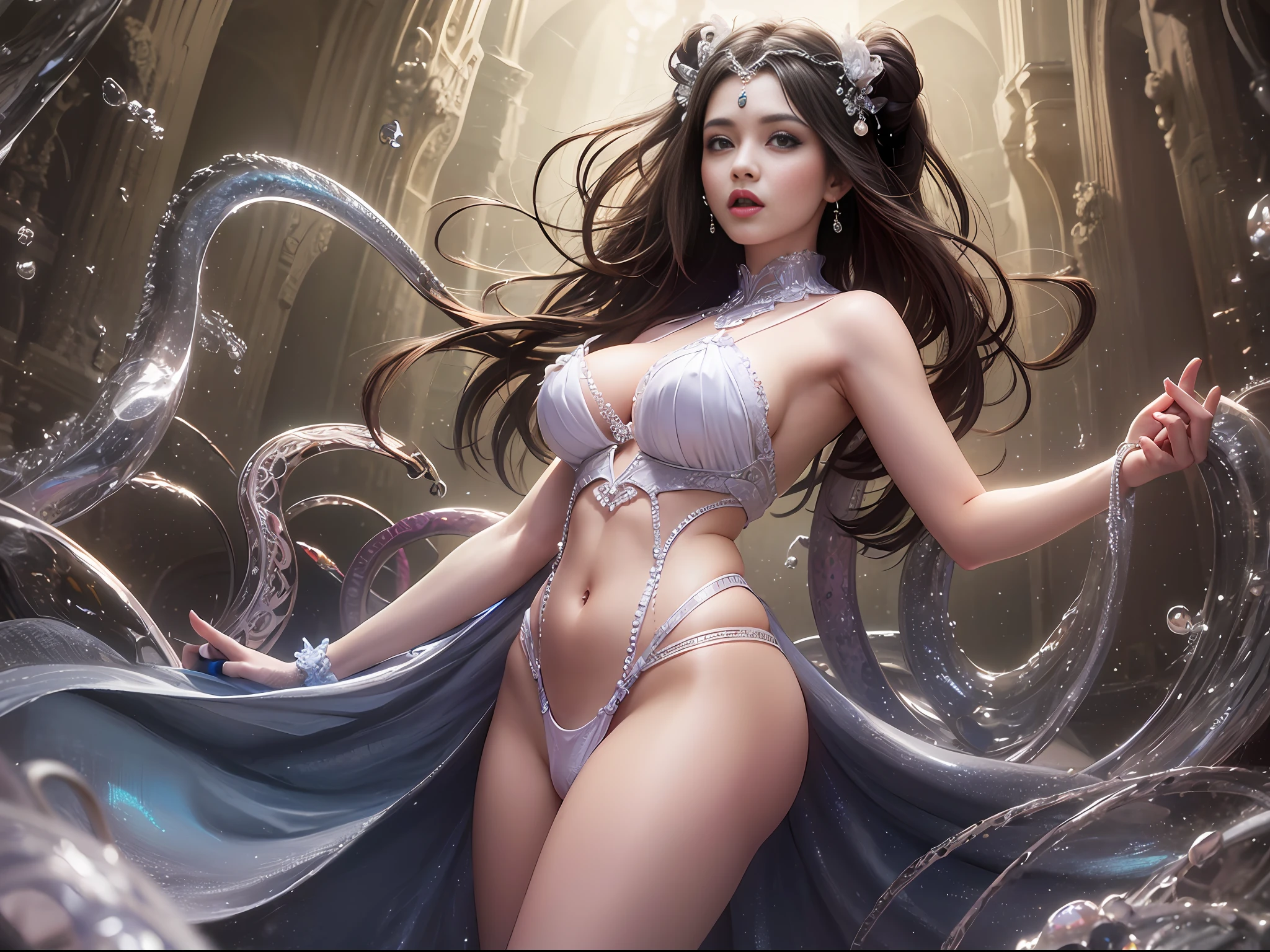((Hyperrealistic, Photorealistic, 8K, Complex Detail)), {{(Full Body) Geisha Girl}}, {{Anatomically Unbroken Body: 1.5}}, {{In a dark cave, a light hits a person and the body emerges}}, {{Beautiful girl attacked by countless tentacles: 1.5}}}, {Attractive Beauty: 1.5}}, {Tentacles:1.5}}、{{ Countless tentacles entangled in chest: 1.5}}, {{Countless tentacles entangled in crotch: 1.5}}, (lip gloss, long eyelashes, glossy face, glossy skin), best quality, ultra high resolution, depth of field, chromatic aberration, caustics, broadlight, natural shading, Jpop idol, rich expression, confused face, open mouth, wide open, highlight crotch cleft, pubic hair, {{ See-through High Leg: 1.5}, Low Angle, Brown Hair, Princess Cut, Medium Hair, Align Bangs, Action