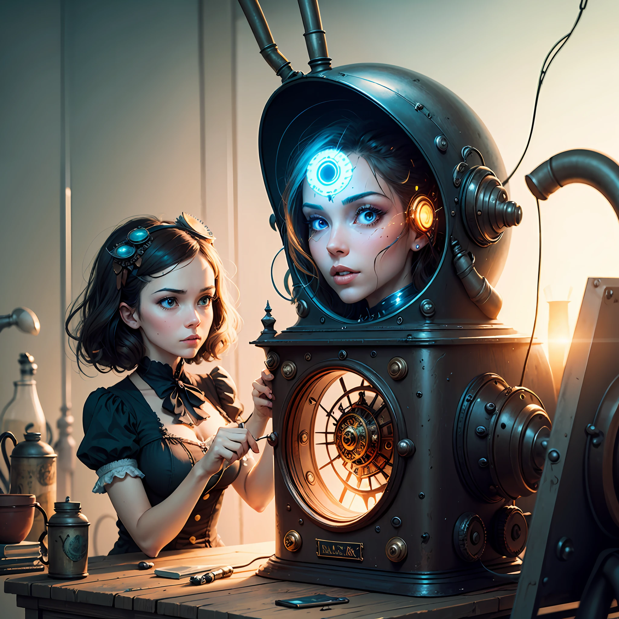 steampunkai, inventor working on a timemachine
