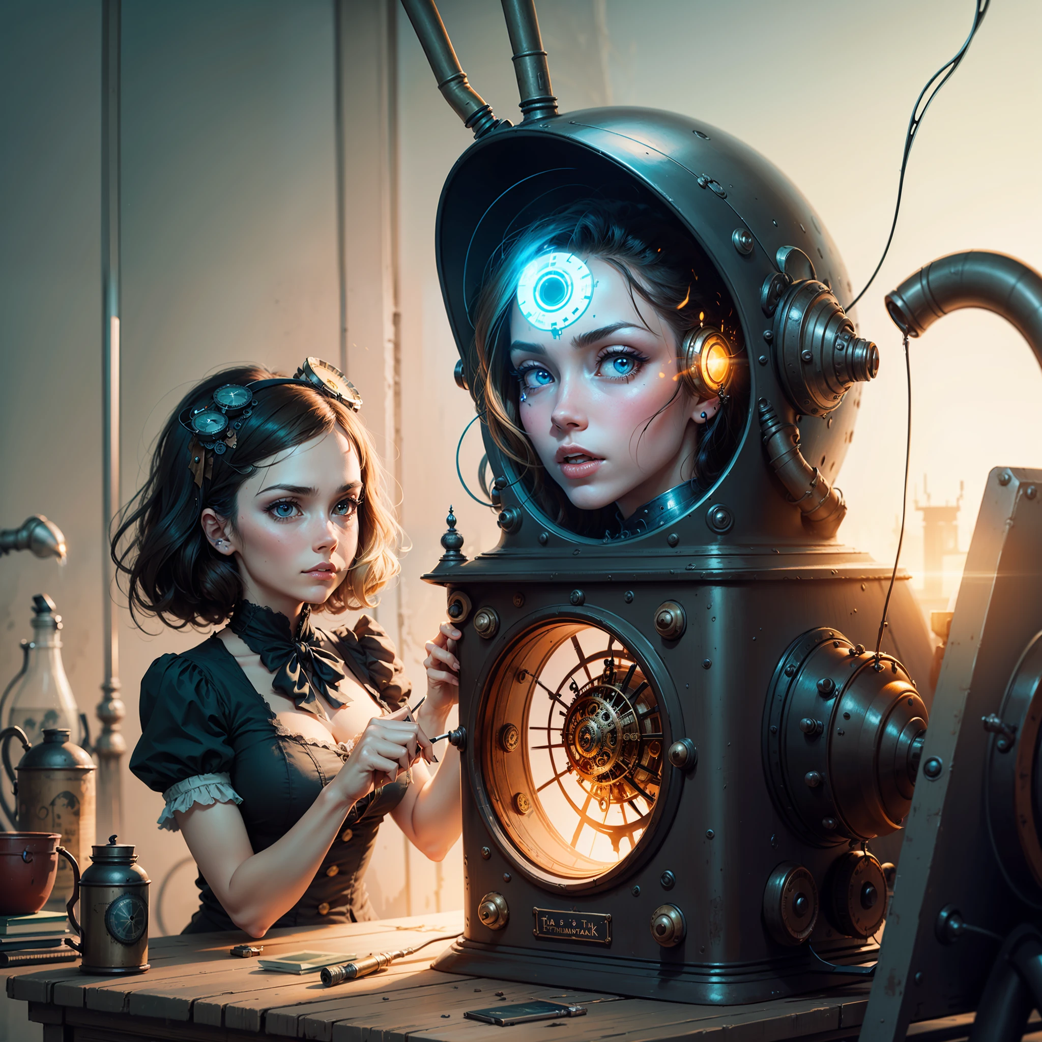 steampunkai, inventor working on a timemachine