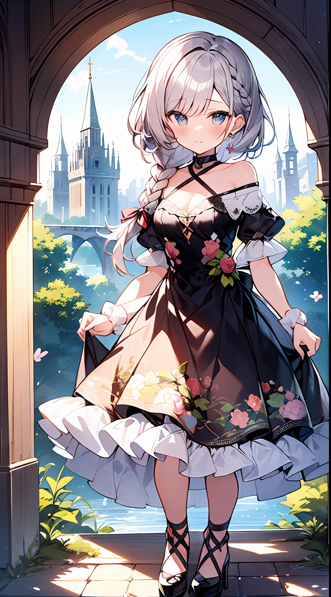 (incredibly absurdres absolutely resolution: 1.5), highest quality, masterpiece, ultra high resolution, 8k, (multiple girls), (gorgeous dresses with many gorgeous and colorful decorations) BREAK shoujo manga style, (li), soft line drawing, digital enhancement, shojo manga touch, environmental change scenes, shojo manga core, ( Hair length to the shoulders))), (((short braid))), ancient capital of the West, full body visible angle, entangle, beautiful and aesthetic: 1.5, High quality: 1.3