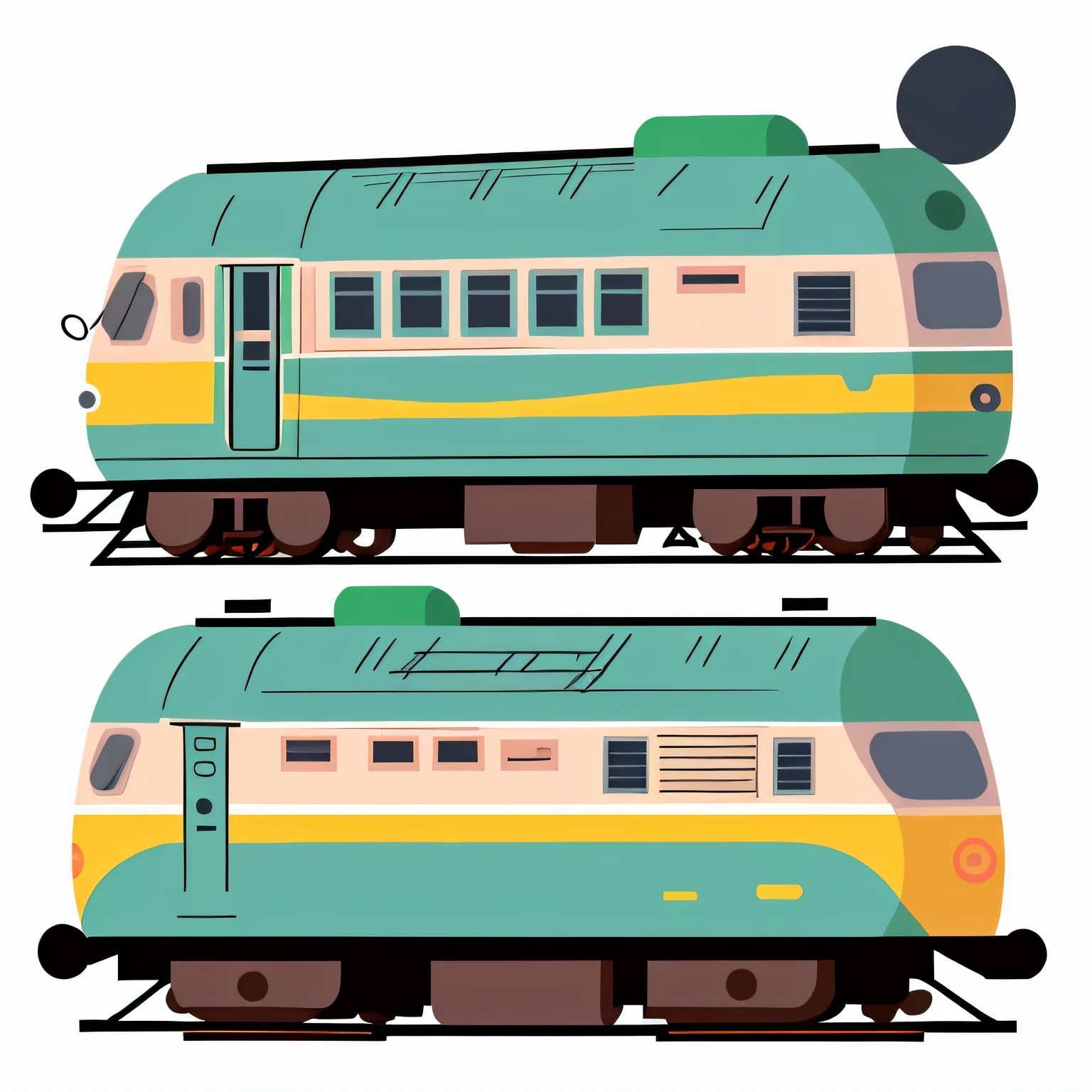 Vector illustration, flat illustration, illustration, cute cartoon train, image work, pastel color, white background, details