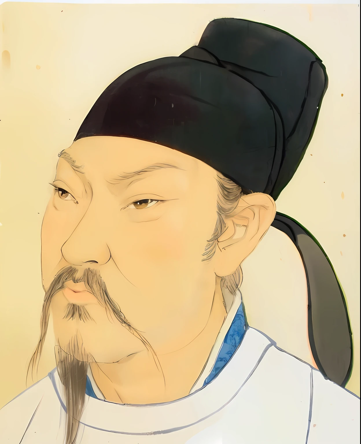 Portrait of a man in a black hat and beard, Tang Dynasty, Hwaseong, inspired by Wu Daozi
