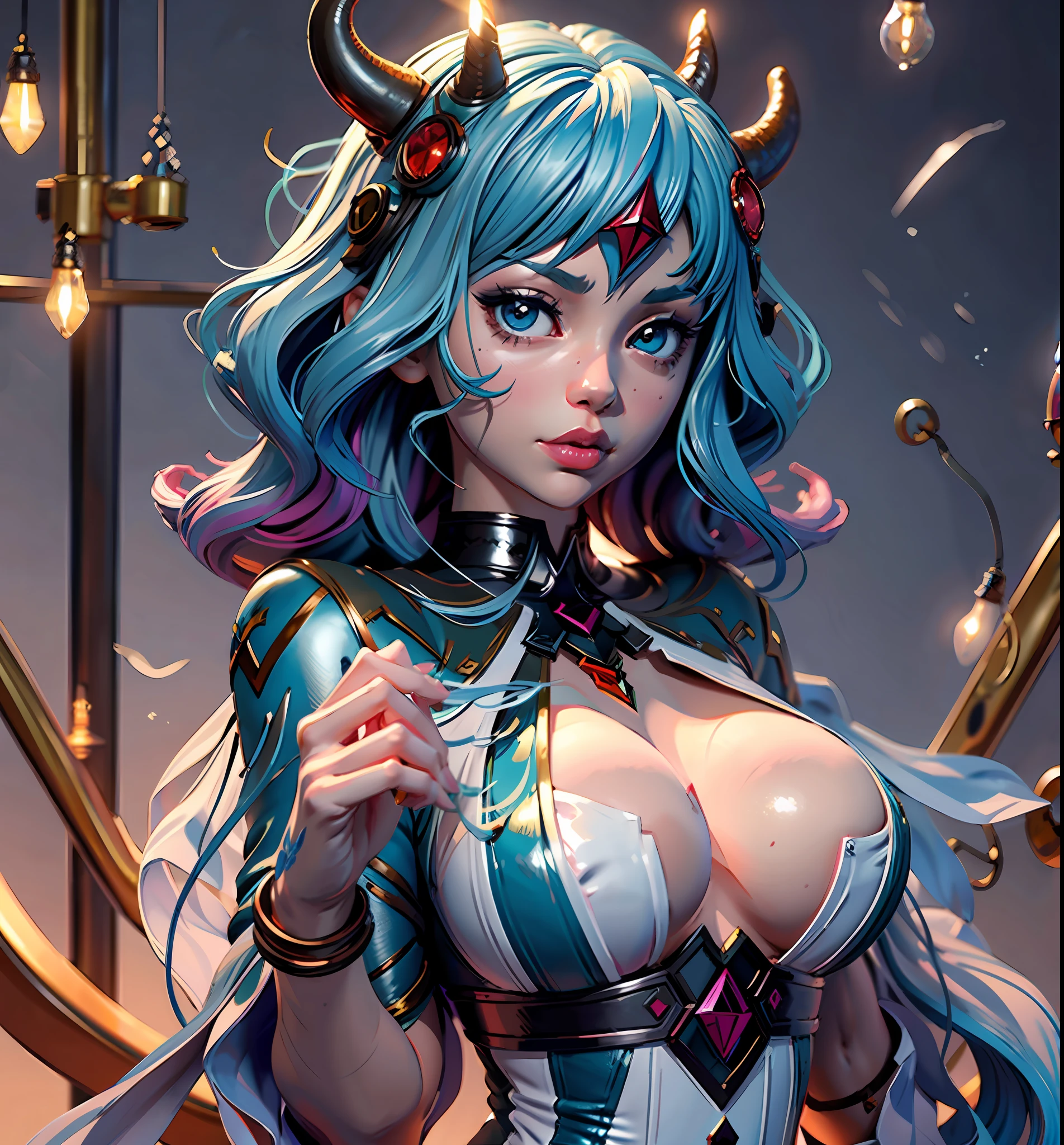 a woman with a horned headpiece and a blue dress, extremely detailed artgerm, artgerm. anime illustration, like artgerm, as seen on artgerm, ig model | artgerm, seductive anime girl, artgerm. high detail, beautiful alluring anime woman, artgerm and wlop, detailed digital anime art