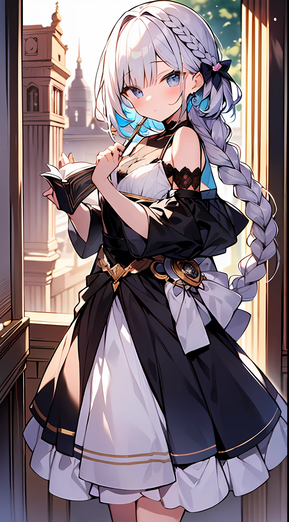 (incredibly absurdres absolutely resolution: 1.5), highest quality, masterpiece, ultra high resolution, 8k, (multiple girls), (gorgeous dresses with many gorgeous and colorful decorations) BREAK shoujo manga style, (loli), soft line drawing, digital enhancement, shojo manga touch, environmental change scenes, shojo manga core, ( Hair length to the shoulders))), (((short braid))), ancient capital of the West, full body visible angle, entangle, beautiful and aesthetic: 1.5, High quality: 1.3