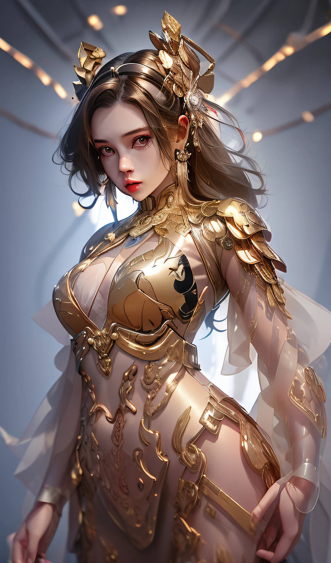 marmoset render, female wukong,, 3d ape shaman profile portrait, sun wukong,Wukong Ruyi Golden Cudgel, golden wukong headband, hyperdetailed fantasy character, highly detailed cgsociety, cgsociety uhd 4k highly detailed, unreal engine character art, small character. unreal engine 5, humanoid monkey fantasy race, cyberhanfu, Huge breasts, armor, full body