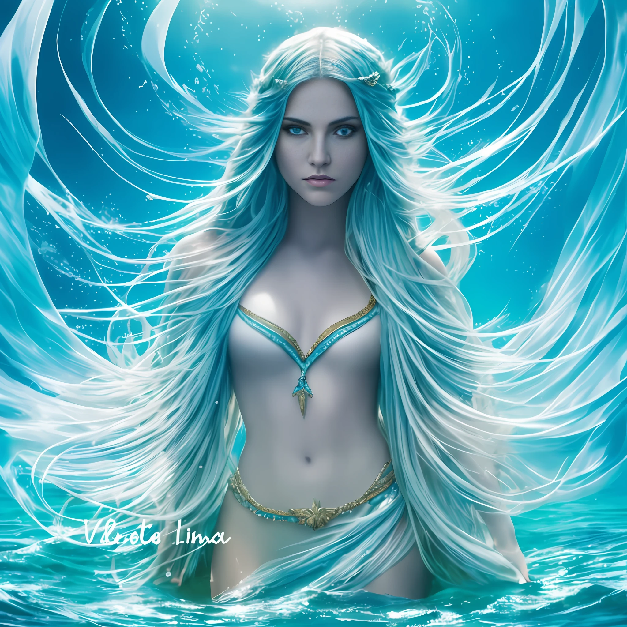 A closeup of a woman of sculptural body, with long hair on a sculptural body, athletic water, closeup costume with water magic, Yemanjá African Orixá, Iemanjá the queen of the sea, Goddess of the Ocean, Goddess of the Sea, Karol Bak UHD, Water Element, Portrait of the Warrior Mermaid, Beautiful Mermaid, Portrait of the Mermaid Queen, Digital Fantasy Art), Digital Art Fantasy Art, African Female Water Elemental