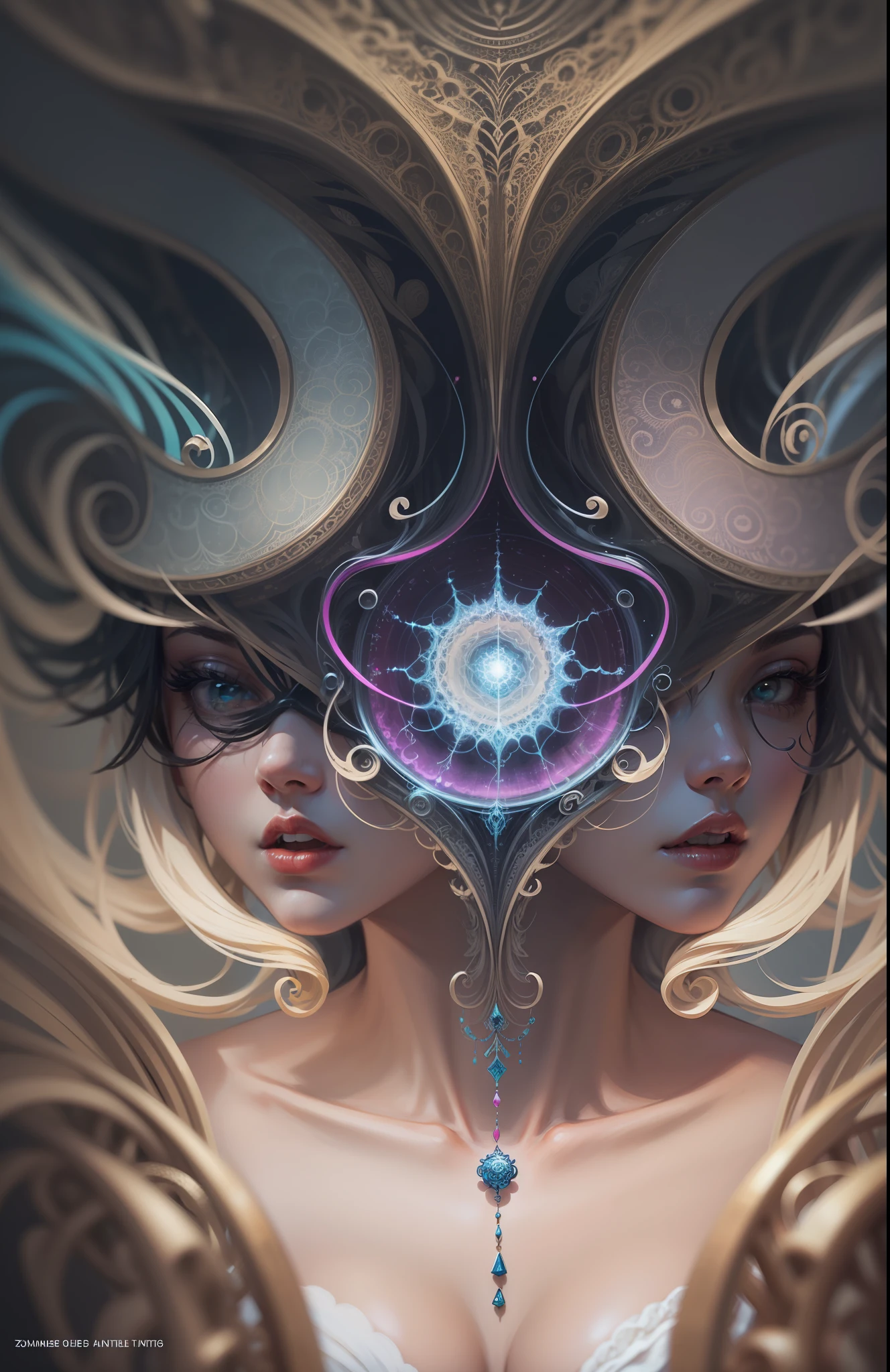 official art, unity 8k wallpaper, ultra detailed, beautiful and aesthetic, masterpiece, best quality, (zentangle, mandala, tangle, entangle), (fractal art:1.3) , 1girl, extremely detailed, dynamic angle, cowboyshot, the most beautiful form of chaos, elegant, a brutalist designed, vivid colours, romanticism, atmospheric, ecstasy of musical notes, streaming musical notes visible