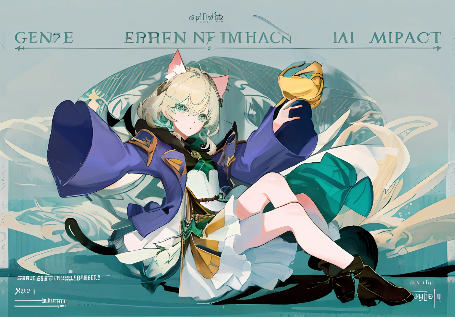 "Super delicate depiction of emerald green eyes, stunning illustration masterpiece, white-haired cat-eared girl, wind system"