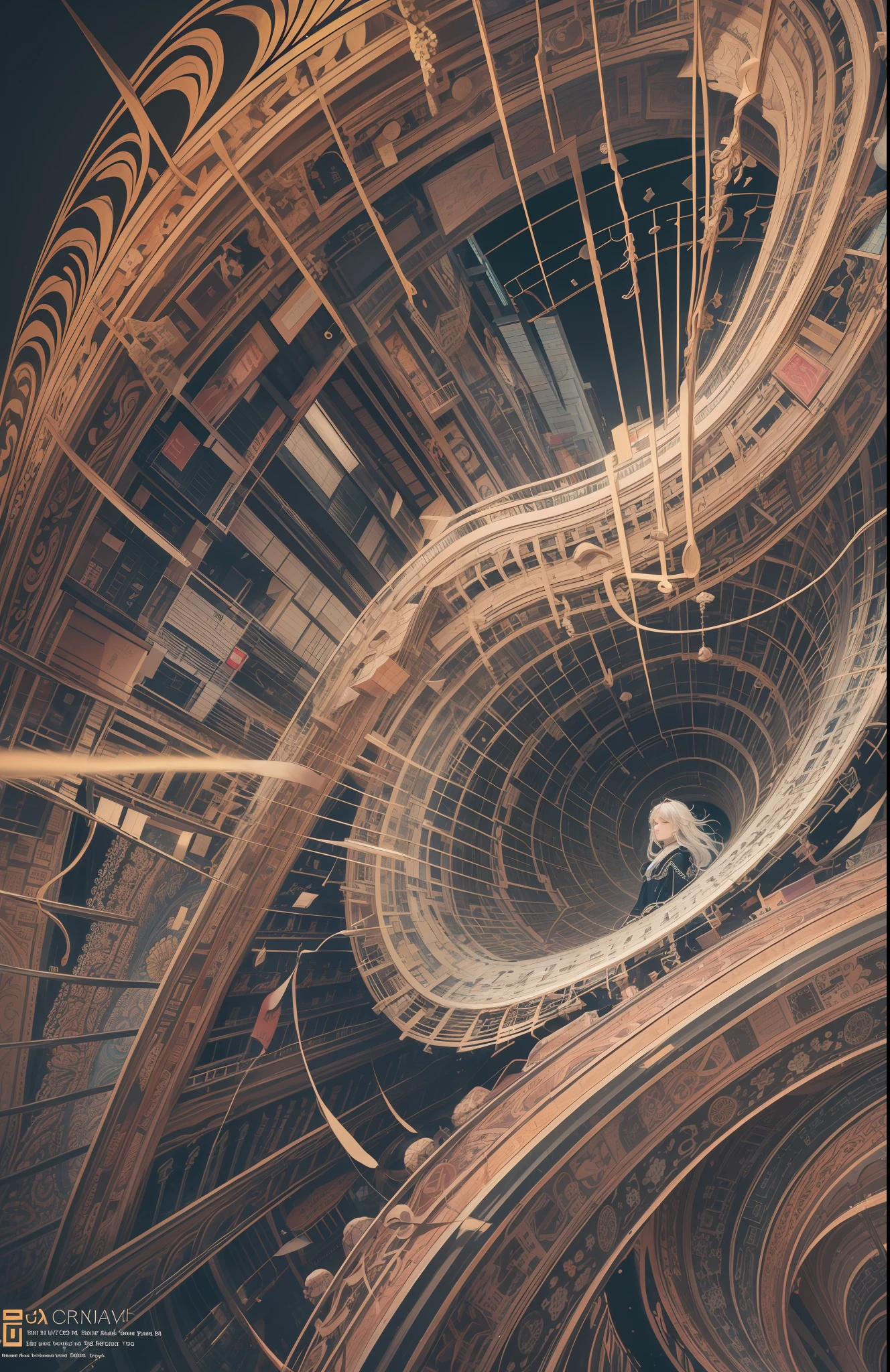 official art, unity 8k wallpaper, ultra detailed, beautiful and aesthetic, masterpiece, best quality, (zentangle, mandala, tangle, entangle), (fractal art:1.3) , 1girl, extremely detailed, dynamic angle, cowboyshot, the most beautiful form of chaos, elegant, a brutalist designed, vivid colours, romanticism, atmospheric, ecstasy of musical notes, streaming musical notes visible