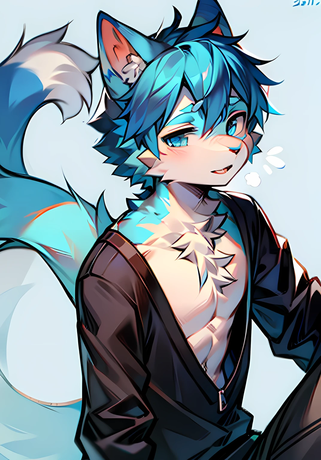 Gray, blue-eyed, boy, furry, feline, blue-tailed, furry