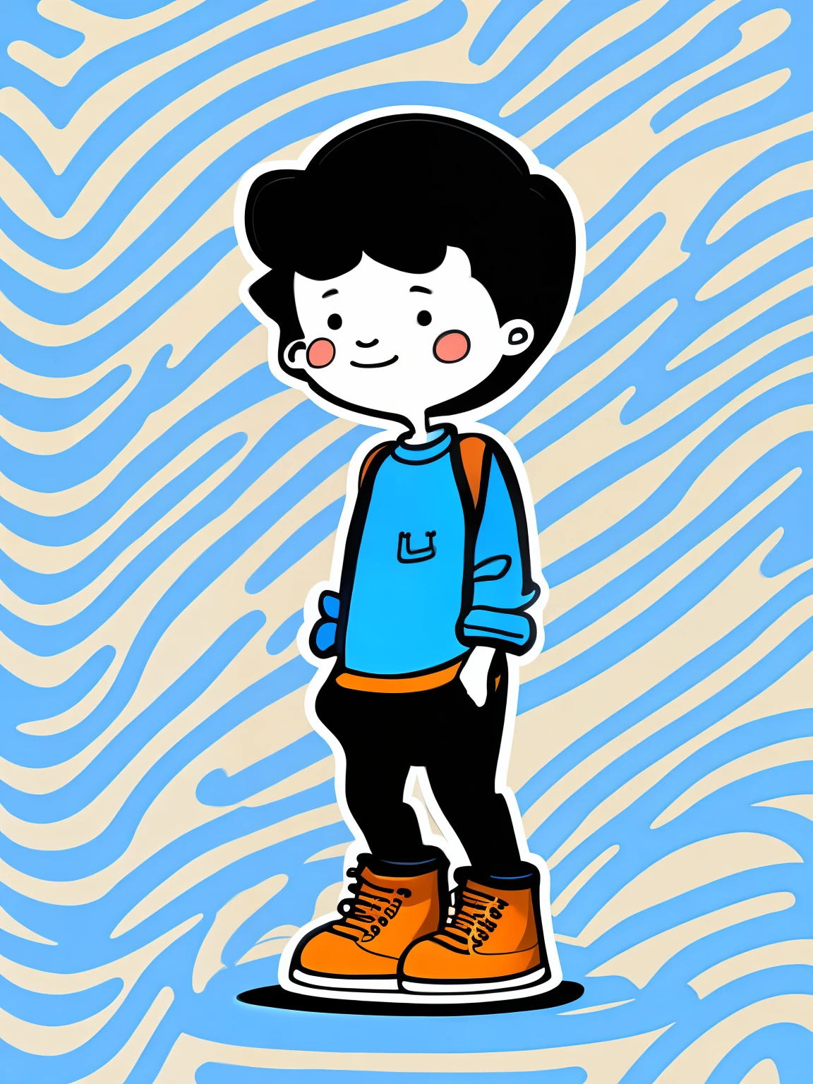 Prompt:A simple character illustration {boy }full body,{ blue }background,Doodle in the style of Keith Haring, sharpie illustration, bold lines and solid colors, simple details,