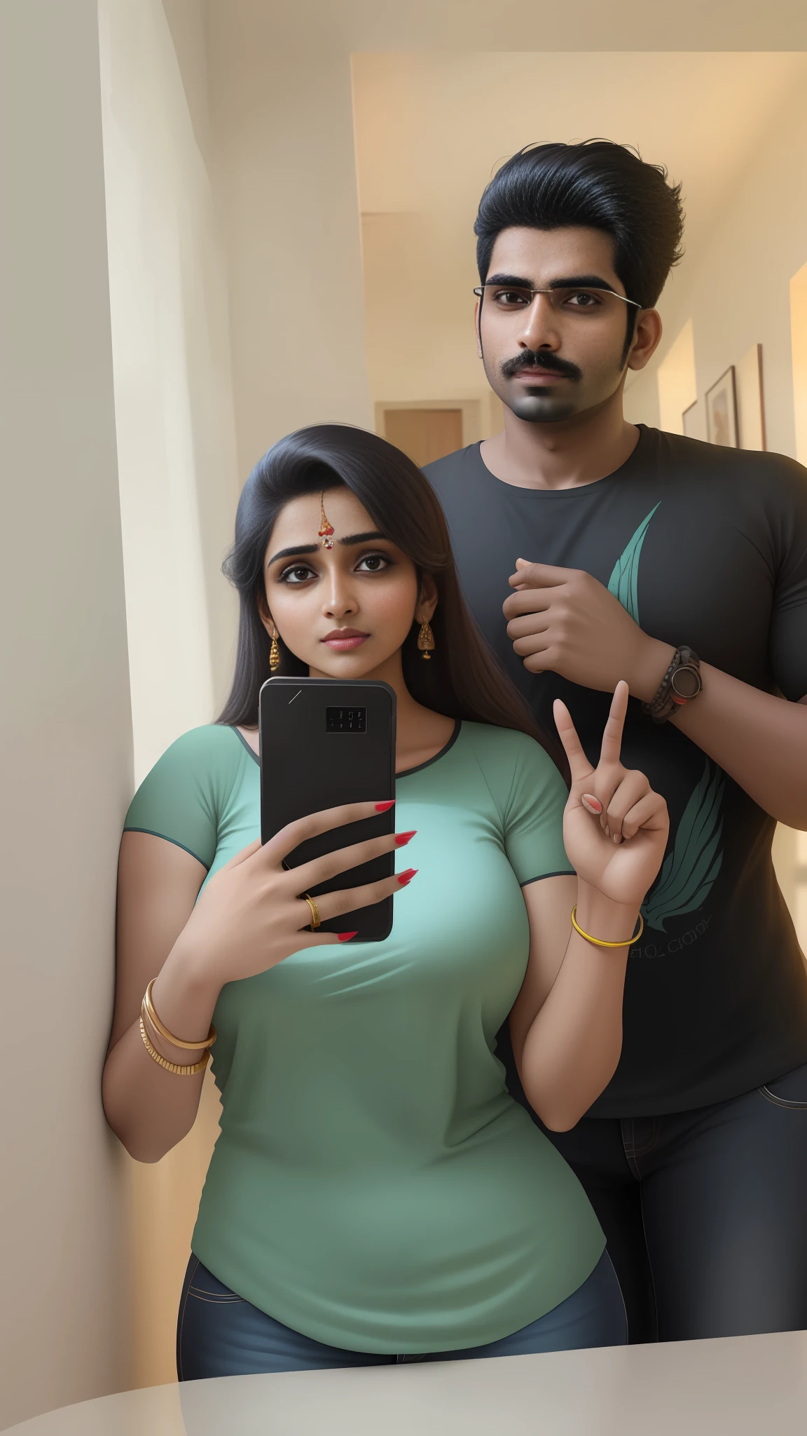 Indian sexy & hot couple , aesthetic , cleavage , big , bold girl