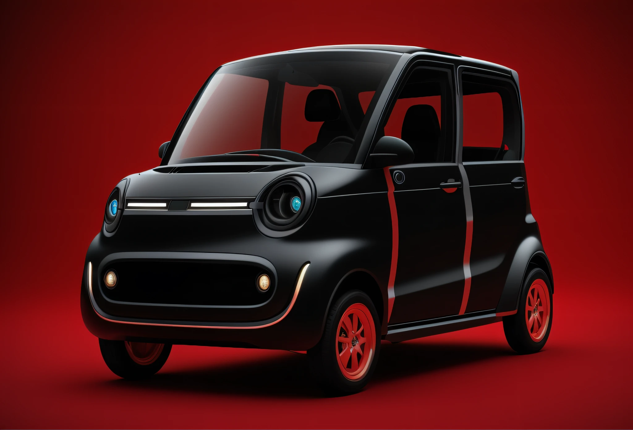 Black car close-up on red background, KAMA Russian electric car, futuristic product car shot, cute futuristic vehicle, vehicle design trends, zen concept, new car, smart ,,,,, concept car, concept, car concept, sand stream, front perspective, masterpiece, best quality t, extremely beautiful reflections, best reflections, (very detailed CG unity 8K wallpaper) (best quality t) (best illustrations) (best hue), octane rendering, ray tracing, super fine detail, Longitudinal symmetry, (cyborg:1.1),([tail | detailed wire]:1.3), (complex detail), hdr, (hyperdetailed: 1.2), cinema lens, vignette, centered, (cyborg: 1.1), ([tail | detailed wire]:1.3), (complex detail), hdr, (complex detailed, hyperdetailed:1.2), cinematic lens, vignette, center, , --auto --s2