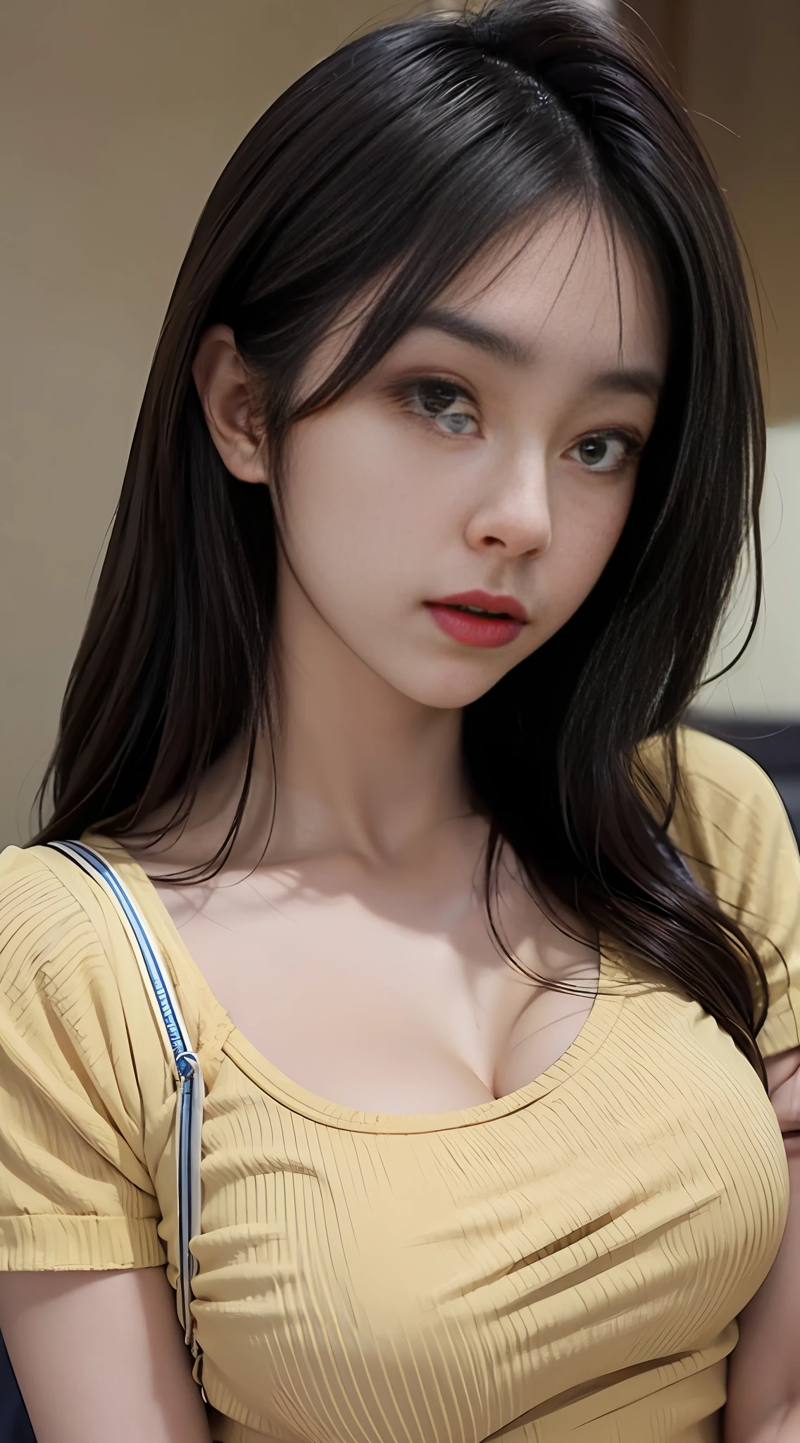 (Extremely detailed, underground parking, fine, slightly fat, plump, big breasts, big breasts, M cups, conservative, delicate face, large aperture, character close-up Arakfi asian woman posing for photo in tan top, tight shirt, wearing tight shirt, korean girl, gorgeous young korean woman, 2 4 year old female model, beautiful asian girl, beautiful korean woman, sie boobs, wearing cute top, beautiful korean young woman, good young girl, asian girl, gorgeous chinese model)