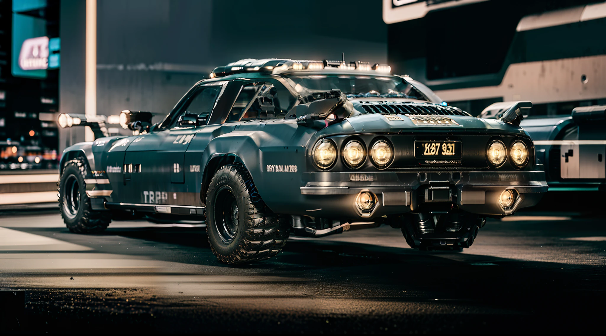 (Best Quality), (Detailed), (Masterpiece) - The car of the future in a cyberpunk city, soft cinematic lighting, Adobe Lightroom, PhotoLab, HDR, huge detail, realism, professional photography