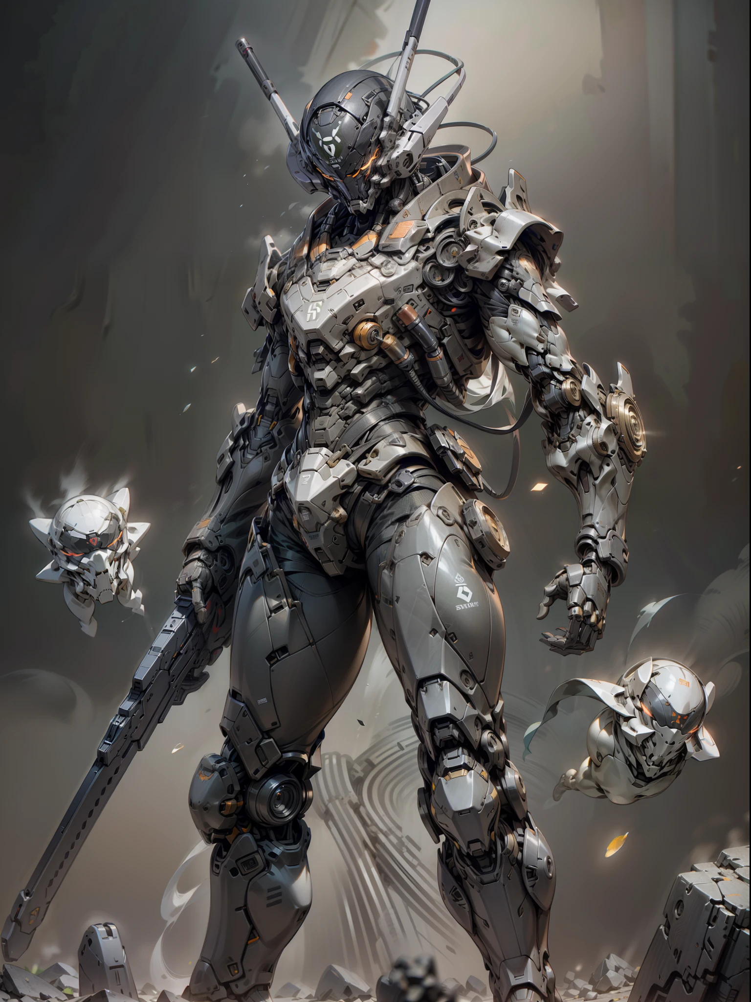 Gunsmith, all black ghost gunsmith, mask covering face, holding submachine gun in the air, super many machine gun weapons, heavy weapons, heavy machine guns, sniper rifles, cannons, Gatling machine guns scattered on the ground, carrying weapon firearms, pistol on the waist, sniper rifle behind back, super cool ghost gunsmith, weapon god, male, ninja, metal mech, with a black mask, wearing black mechanical armor, glowing red eyes, perfect body proportions, full body photo, looking up perspective, super detail, IP by pop mart, edge light, avatar, octane rendering, blender, clean black background, 3d, c4d, best quality, very detailed, ancient technology, HDR (high dynamic range), ray tracing, nvidia rtx, super resolution, unreal 5, subsurface scattering, PBR texture, post-processing, anisotropic filtering, depth of field, maximum sharpness and sharpness, multi-layer textures, albedo and highlight maps, surface shading, accurate simulation of light-material interactions, perfect proportions, Octane rendering, duotone lighting, low ISO, white balance, rule of thirds, wide aperture, 8K RAW, high efficiency sub-pixel, subpixel convolution, luminescent particles, light scattering, Tyndall effect