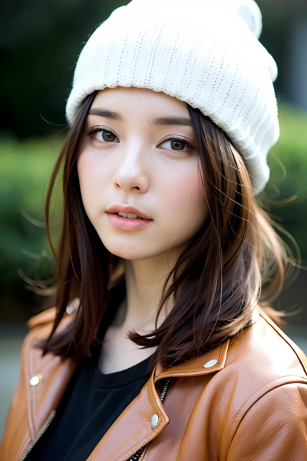 (
(8k:1.27), best quality, masterpiece, ultra highres:1.2) Photo of Pretty Japanese woman
(beautiful:1.1) (sci-fi warrior woman:1.1) space soldier, (beanie:1.61) (leather jacket:1.21) intricate elegant, fantasy, detailed, ometric by greg rutkowski and alphonse mucha, gradient lighting