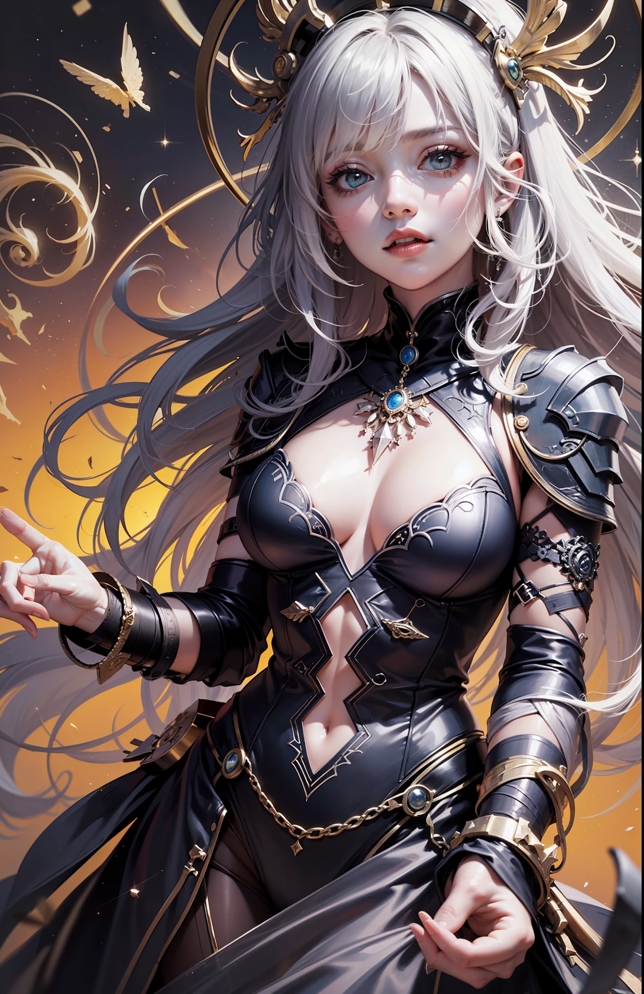 official art, unity 8k wallpaper, ultra detailed, beautiful and aesthetic, masterpiece, best quality, (zentangle, mandala, tangle, entangle), (fractal art:1.3) , 1girl, extremely detailed, dynamic angle, cowboyshot, the most beautiful form of chaos, elegant, a brutalist designed, vivid colours, romanticism, , atmospheric, ecstasy of musical notes, streaming musical notes visible