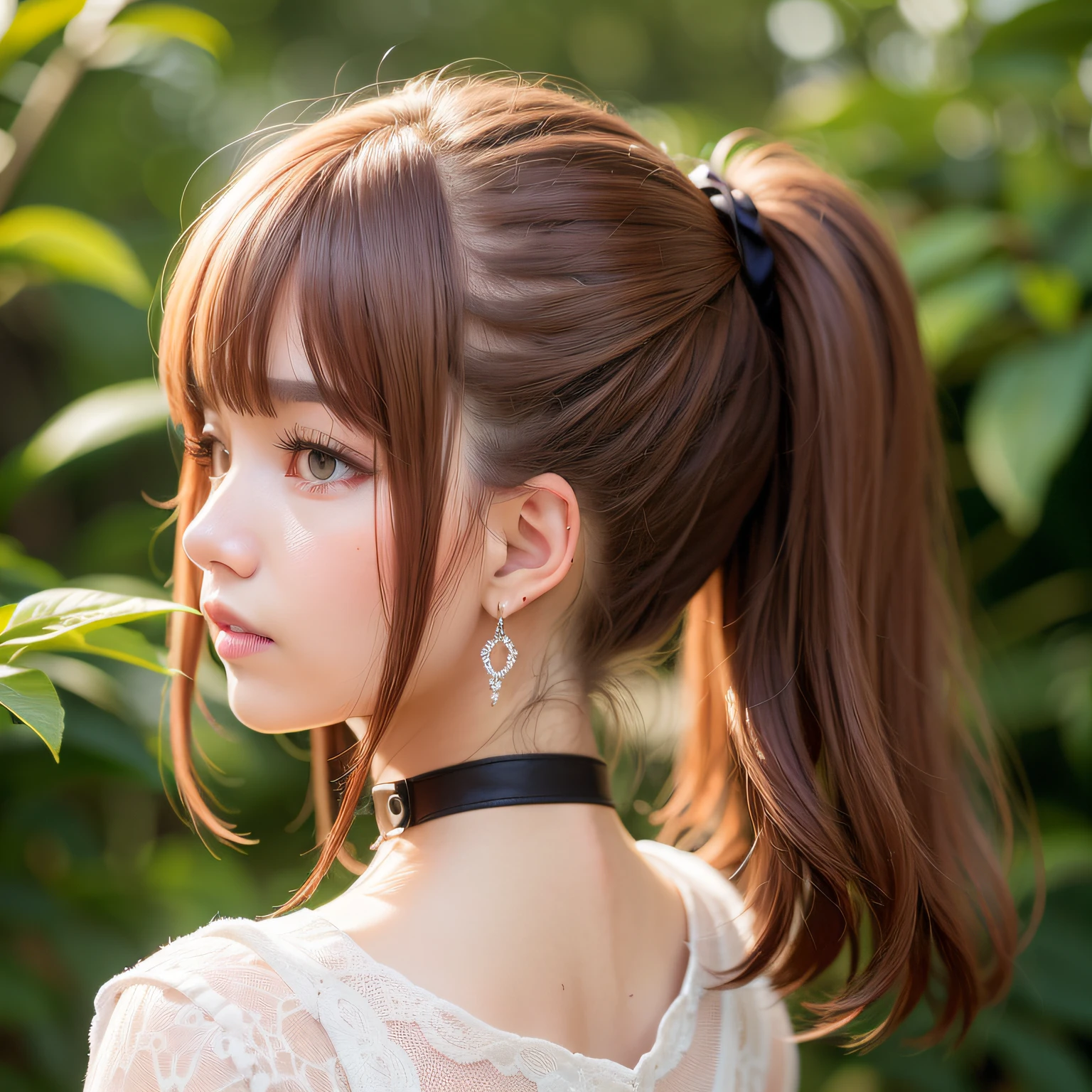 Looking Over Your Shoulder, (Gark Brown Eyea), Double Eyelids, Ponytail, Beautiful nape,