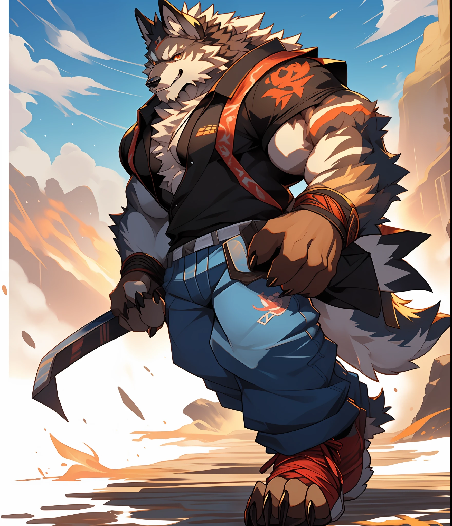 Furry Muscular Werewolf Male in Pants Only, Furry Art, Muscle Werewolf, High Resolution Committee, Full Body Committee, Furry Anime, Fursona Furry Art Council, Furry Flsona, Gorgeous Werewolf Flsona, Furry, Furry Art, Human Wolf, As a Character in Tekken, Furry Character, Fleur Art