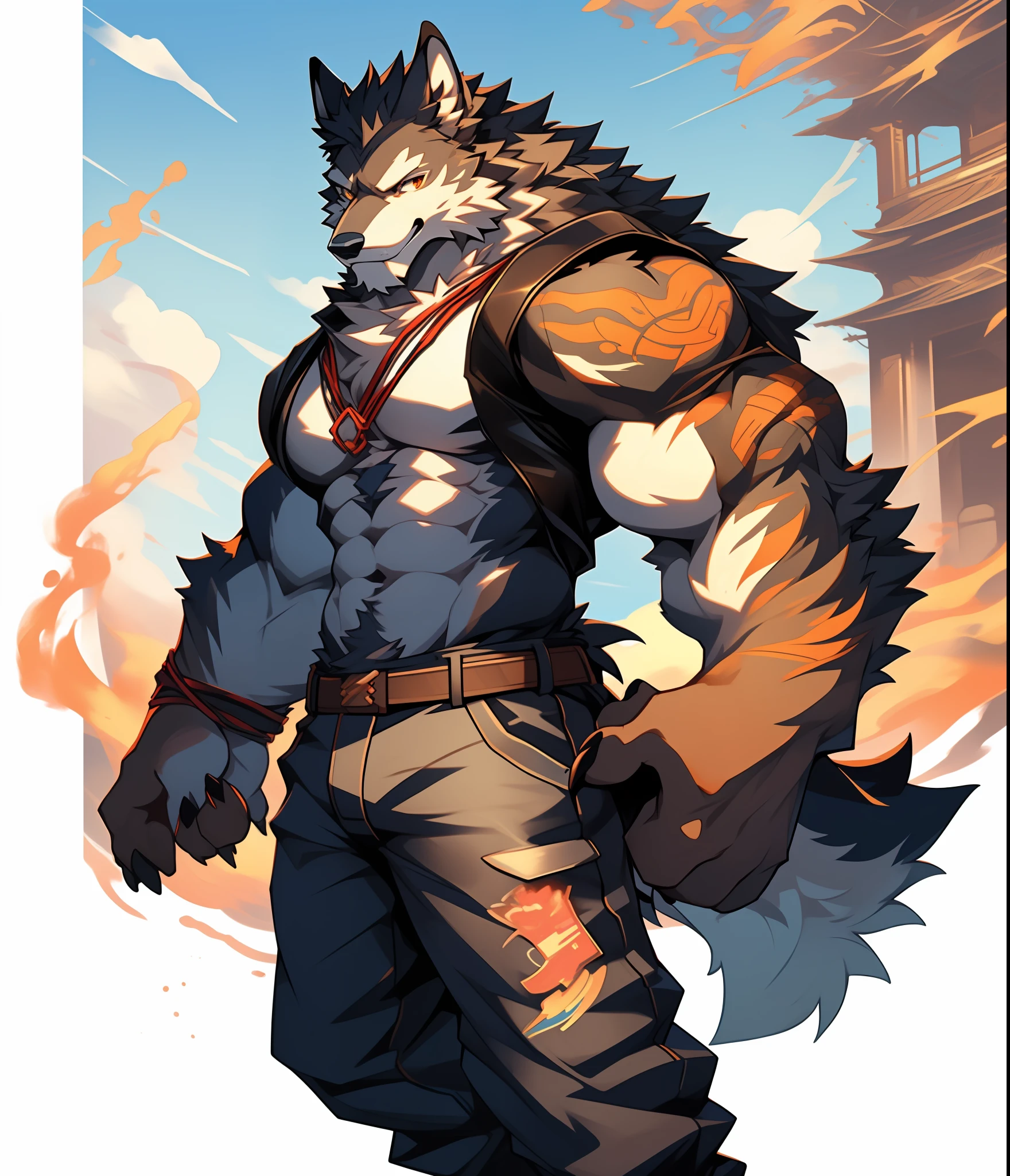 Furry Muscular Werewolf Male in Pants Only, Furry Art, Muscle Werewolf, High Resolution Committee, Full Body Committee, Furry Anime, Fursona Furry Art Council, Furry Flsona, Gorgeous Werewolf Flsona, Furry, Furry Art, Human Wolf, As a Character in Tekken, Furry Character, Fleur Art