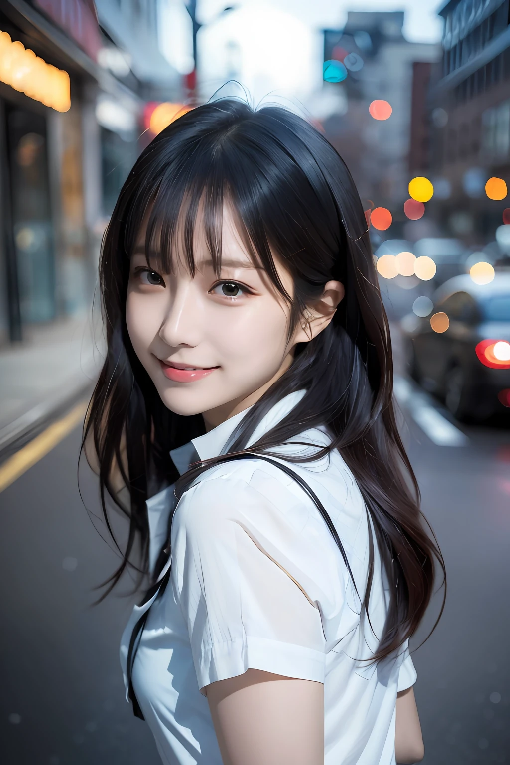 (8k, RAW photo, ultra high res, best quality, masterpiece:1.2), (realistic illustration), (extremely detailed CG unity 8k wallpaper), absurdres,
1 girl,21 yo, beautiful face,black medium hair,smile,tilting head,grin,slim fit pants,gray seifuku、乃木坂アイドル、女優、韓国アイドル