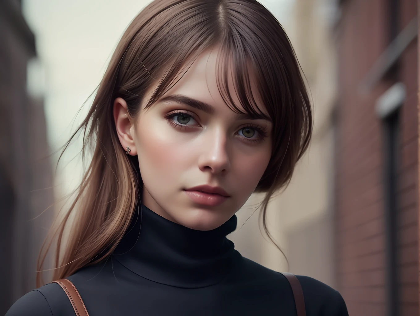 A stunning intricate full color portrait of (sks woman:1), wearing a black turtleneck, epic character composition, by ilya kuvshinov, alessio albi, nina masic, sharp focus, natural lighting, subsurface scattering, f2, 35mm, film grain,