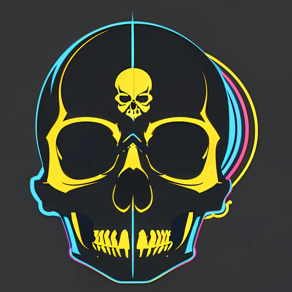 logo, vector, logo design, vector, simple, flat, icon, minimalism, white background, Masterpiece of a Skull: A Skull, with Neon Colors, inspired by T-shirt design, with 16k quality, in the Kawaii style. The work is in a total frame and focus, centered, with full and wide lighting, maximum quality and maximum detail, and a wide view of the masterpiece, with a smooth white background