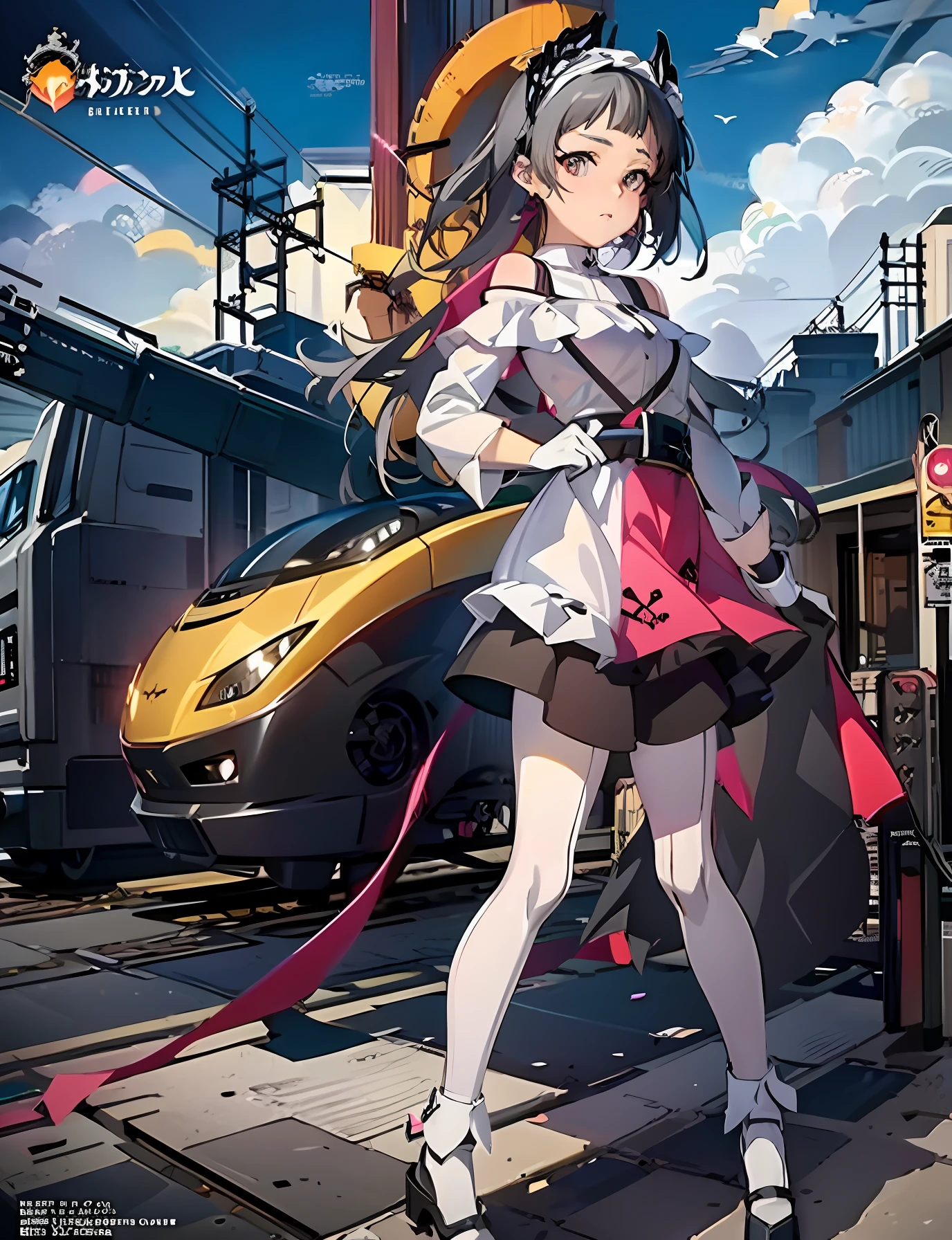 anime girl in a short dress walking down a street with a train in the background, official artwork, kantai collection style, railgun, art of kirokaze pixel, hanayamata, style of red line anime movie, anime style mixed with fujifilm, anime style 4 k, anime poster, official anime artwork, anime moe artstyle