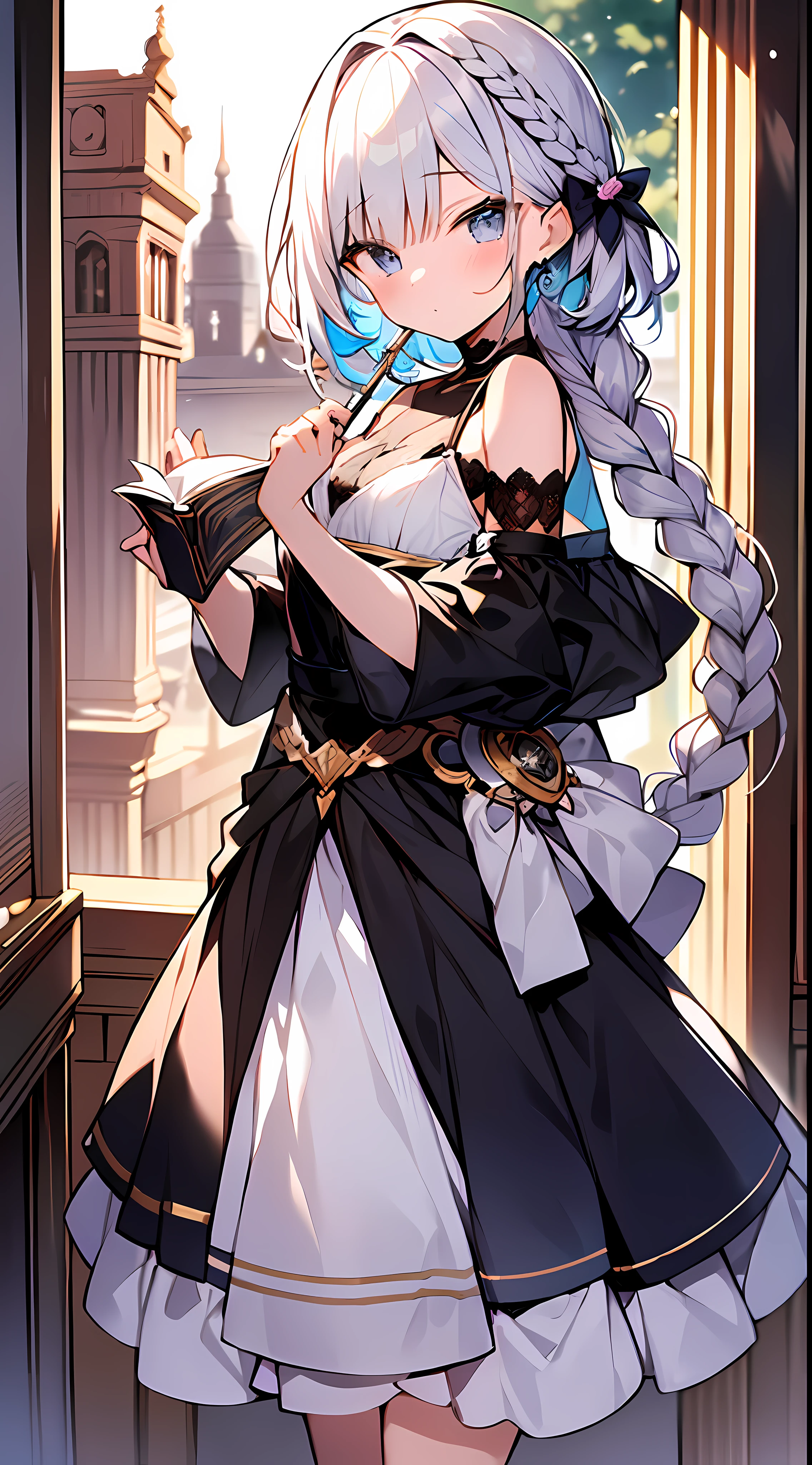 (incredibly absurdres absolutely resolution: 1.5), highest quality, masterpiece, ultra high resolution, 8k, (multiple girls), (gorgeous dresses with many gorgeous and colorful decorations) BREAK shoujo manga style, (loli), soft line drawing, digital enhancement, shojo manga touch, environmental change scenes, shojo manga core, ( Hair length to the shoulders))), (((short braid))), ancient capital of the West, full body visible angle, entangle, beautiful and aesthetic: 1.5, High quality: 1.3