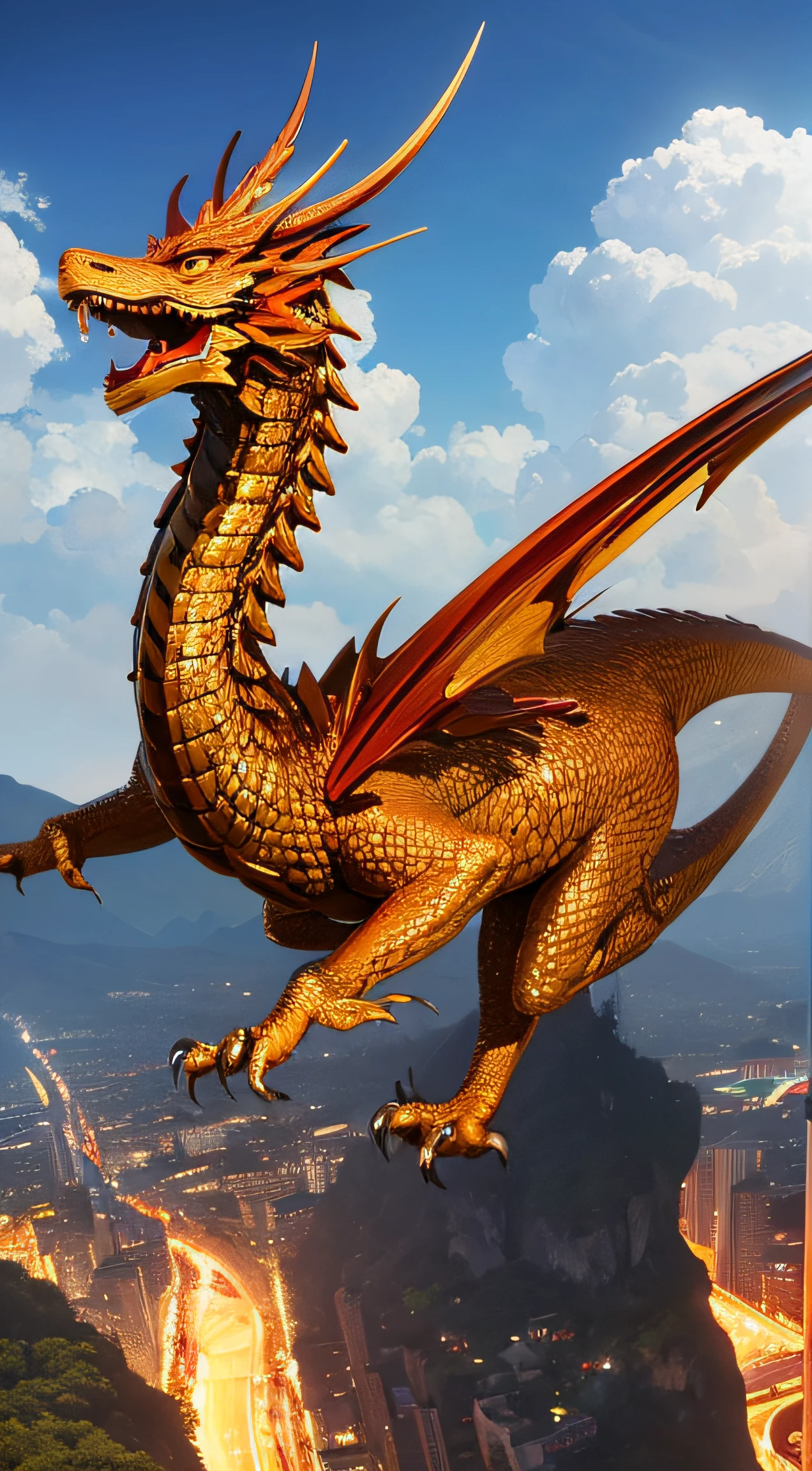 Golden Dragon, Chinese Dragon, Legendary Dragon, Flying in the Sky, Clear Sky, Ultra HD, 8K --auto