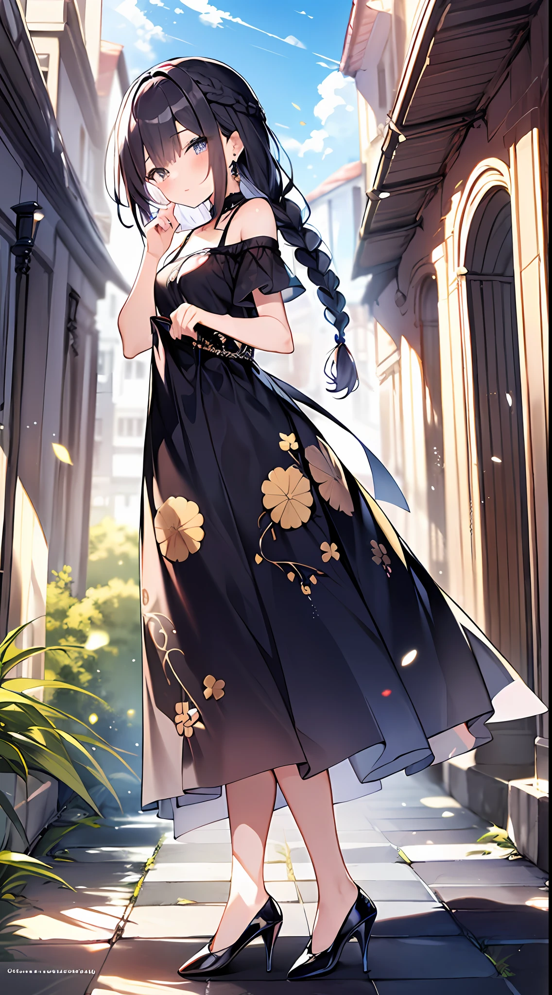 (incredibly absurdres absolutely resolution: 1.5), highest quality, masterpiece, ultra high resolution, 8k, (multiple girls), (gorgeous dresses with many gorgeous and colorful decorations) BREAK shoujo manga style, (loli), soft line drawing, digital enhancement, shojo manga touch, environmental change scenes, shojo manga core, ( Hair length to the shoulders))), (((short braid))), ancient capital of the West, full body visible angle, entangle, beautiful and aesthetic: 1.5, High quality: 1.3