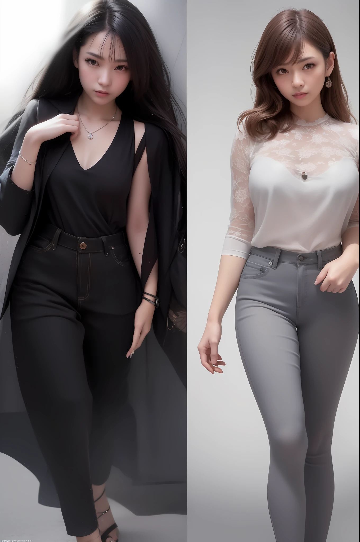 (8k, RAW photos, highest quality, masterpiece: 1.2). (Realistic, Photorealistic: 1.37). 1 female. Japanese. ID photo style. Professional lighting. Photon mapping. Radio City. See-through shirt. Lots of lashes. Watery pin clip. Pitch black heels. Slender. Kuroko on the right cheek.