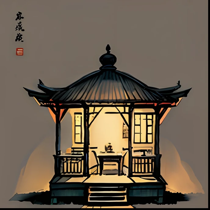 There is a Chinese-style pavilion in the middle of a book
