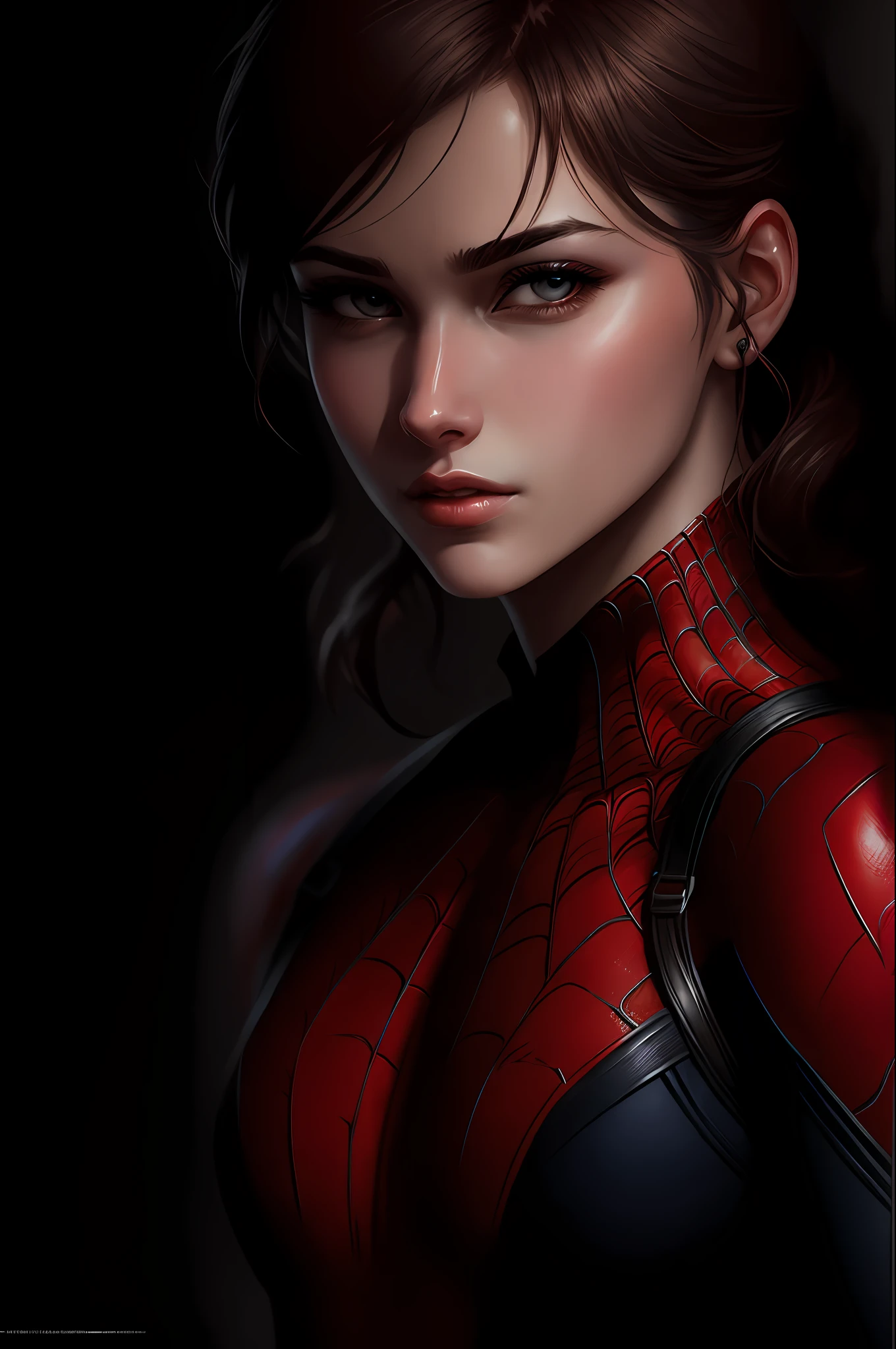 (Award Winning Digital Artwork:1.3) of (Sketch:1.3),(Energetic:1.3) Spidey, EmmaRob,CGSociety,ArtStation,(Saturated:1.3),(close portrait:1.3),(Feminine:1.4),(beautiful:1.4),(attractive:1.3),handsome,calendar pose,perfectly detailed eyes,studio lighting,thematic background