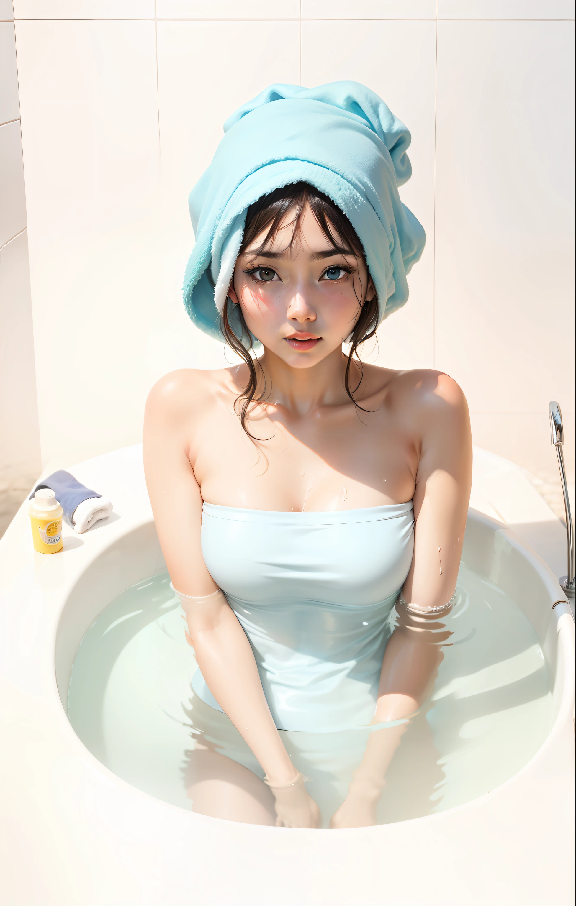 Bathing pool, when taking a bath, wrap your towel with foam on your head --auto