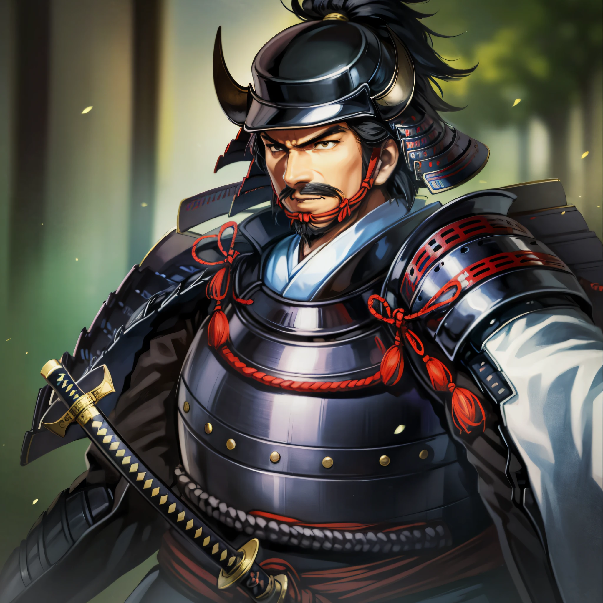 (8k, RAW photo, best quality, high resolution: 1.2), (realistic, photorealistic :1.37) , close-up of a man holding a sword in armor, Masamune, Shirou Masamune, wearing an old samurai uniform, imperial army, inspired by Maishi, inspired by Kogai Kano, epic samurai, from the Sengoku period, Ryo Bow, feudal Japanese art, picture of an adult male warrior, Masamune, by Kanō Tan'yū, Masamune, from NCSOFT, wearing old samurai uniform, new characters, Black Bull Samurai, from the Sengoku period, 8 K character details, Tsukien Samurai, Kitasami Okada, Banchou, Ryo Bow, Masamune, Japanese Samurai, Goro Fujita! , angry muscle general, wearing an old samurai uniform, Obama as a samurai, Shiro Masamune, Iida Unosuke, intelligent Thai warlord, inspired by Yasutomo Oka, Tamaki
