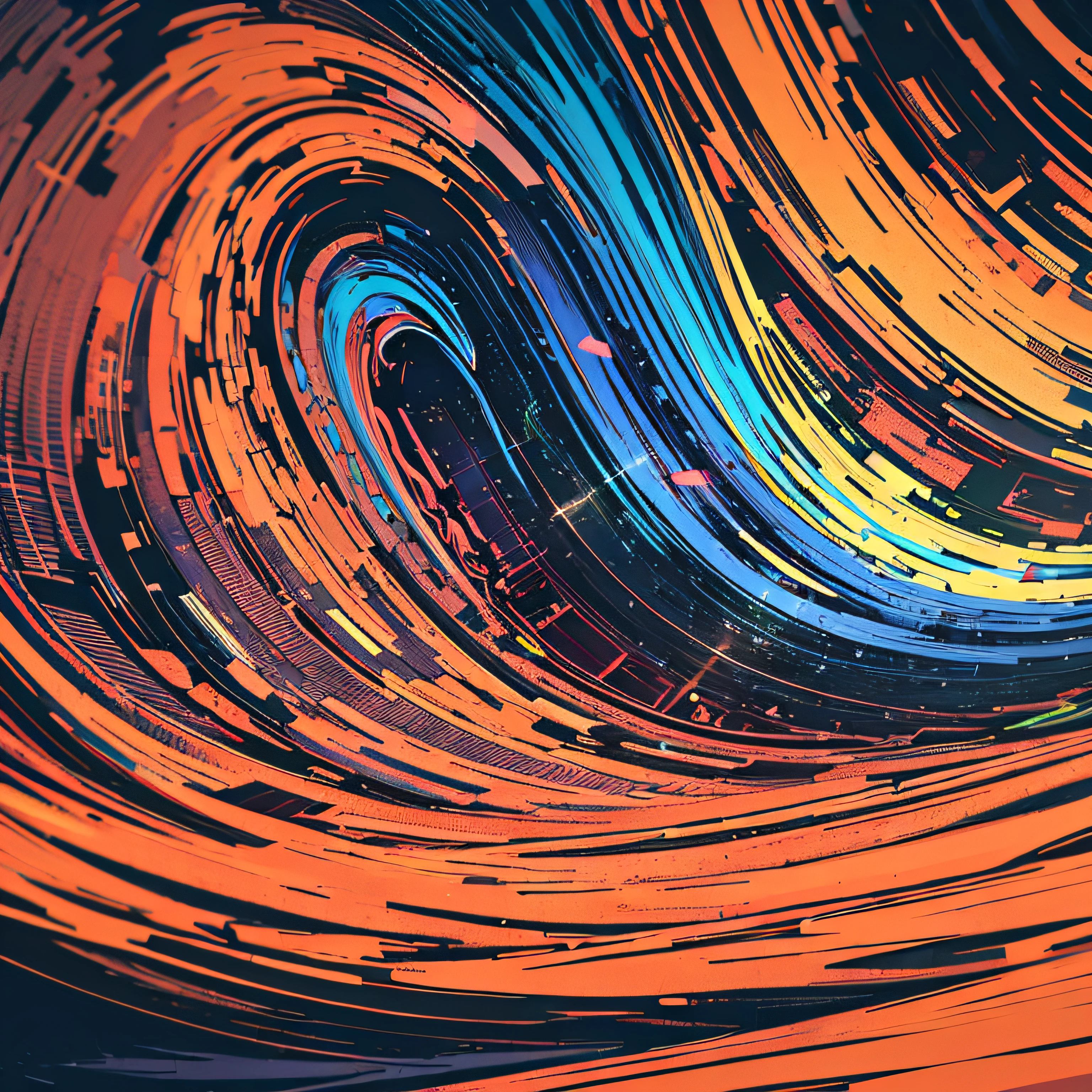 abstract image of computer-created waves, in the style of orange and blue, layered gestures, colorful installations, nature-inspired shapes, uhdmage, free-flowing lines, redshift --auto --s2