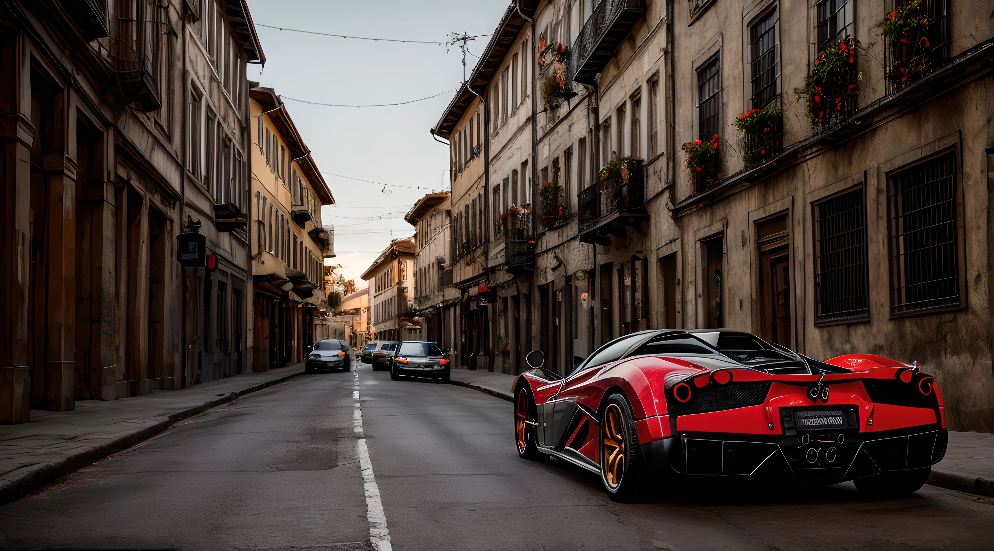 full decoration red pagani, in motion, in a city in the morning, masterpiece, best quality, high quality, realistic lighting, cinematic lighting, high resolution, sharp, in focus,4k, very details, ray tracing, shadow dynamic, light dynamic,city background,Texture dynamic, Texture details,HDR, Bloom,high reflection,