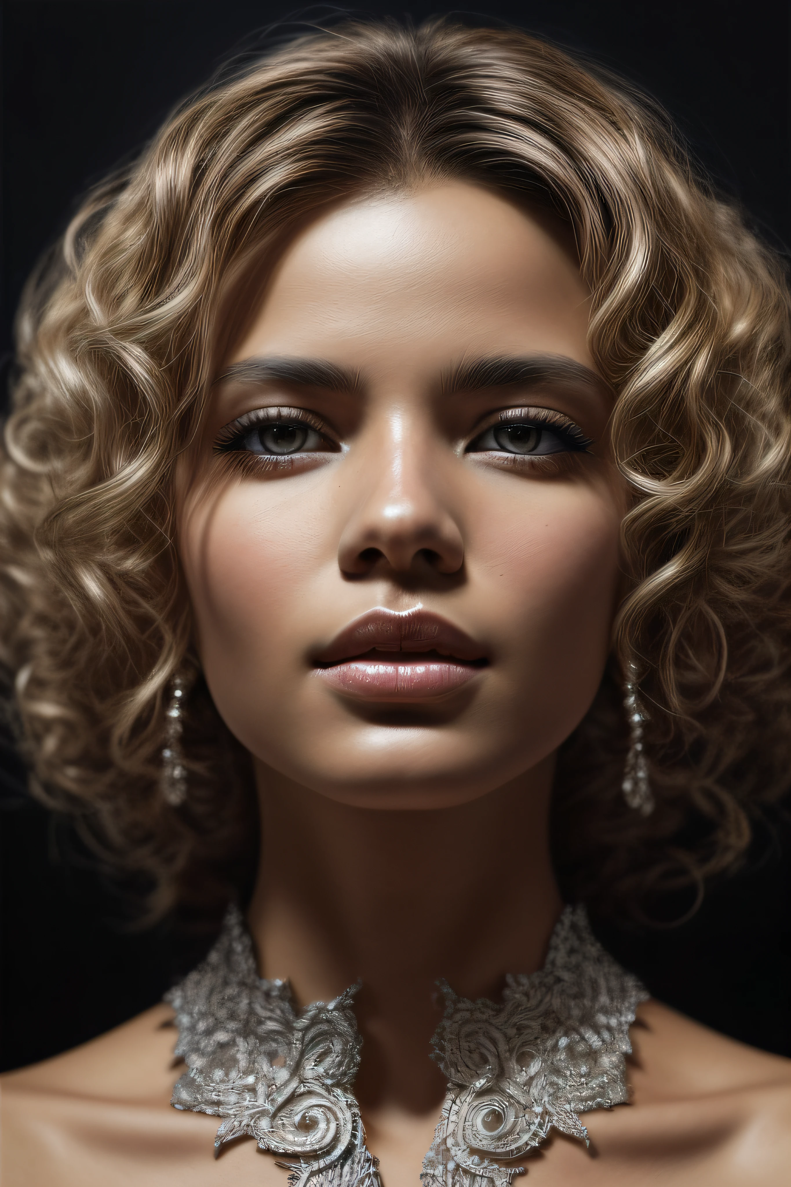 8k portrait of beautiful blonde female knight, curly hair, dark skin, african facial features, intricate, elegant, highly detailed, majestic, digital photography, art by artgerm and ruan jia and greg rutkowski surreal painting silver filigree, broken glass, (masterpiece, sidelighting, finely detailed beautiful eyes: 1.2), hdr,