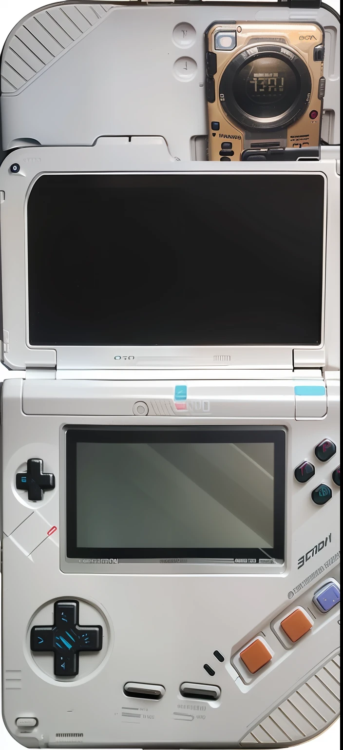 Close-up of Gameboy with game controller, Gameboy, Game Aesthetics, Nintendo games, video game projects, Konami Super Boy, retro devices, Akihiko Yoshida", Nintendo style, Gameboy premium, surreal classic, Nintendo game art, games and watches, video game rendering, retro aesthetics, --auto