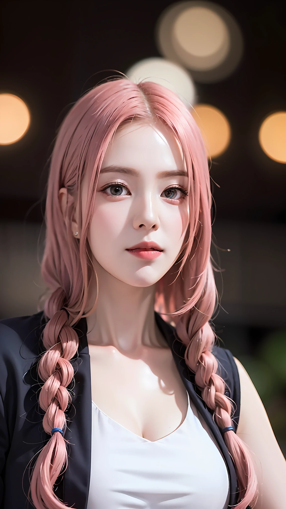 ((very detailed CG)), ((8k)), beautiful maiden, flowers, suit, forest, city night scene, a girl, beautiful face, long pink hair