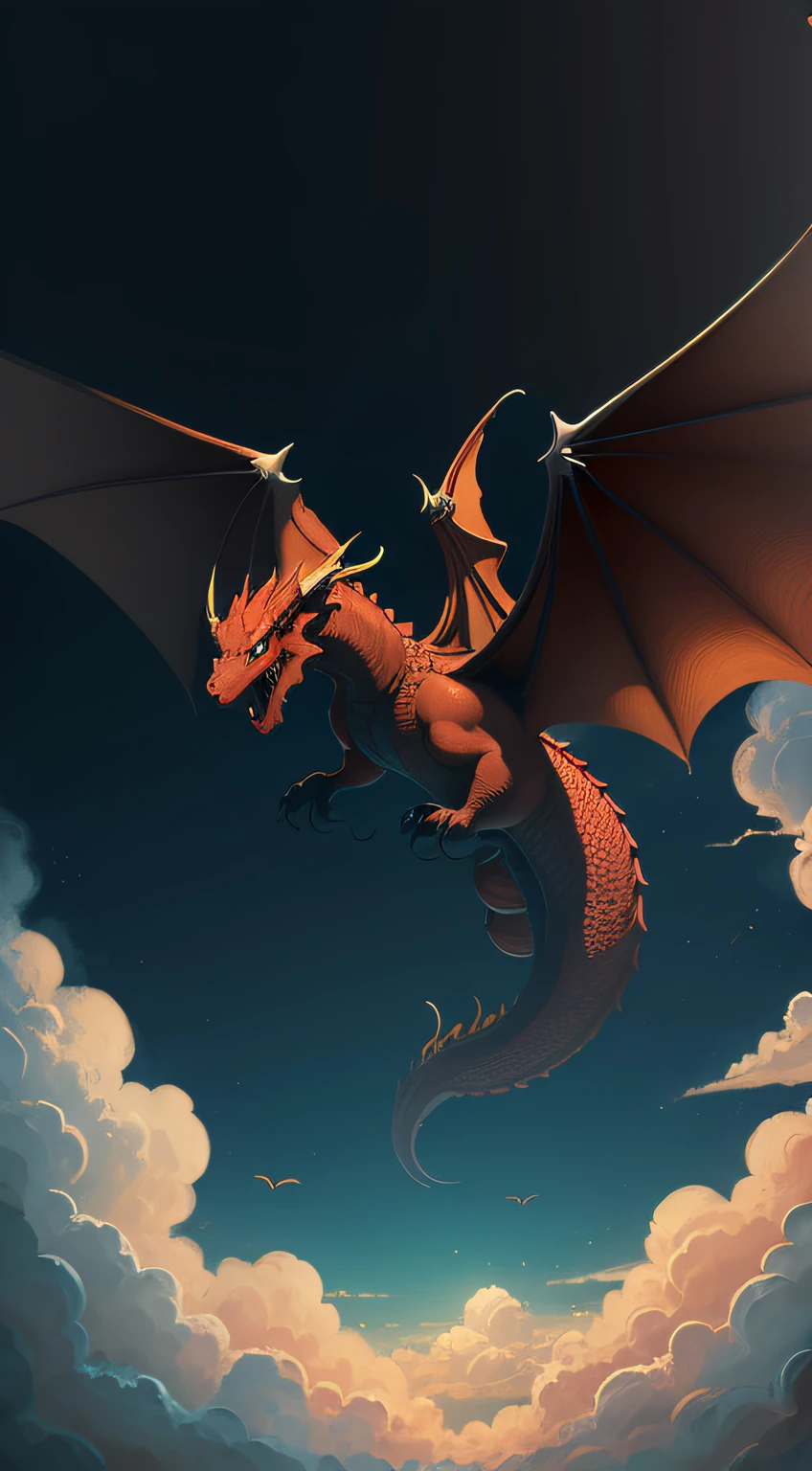 Red dragon, cartoon, cute, jeepley studio, full body photo, flying in the sky, laughing at the screen, 8k, ultra clear, two-dimensional --auto