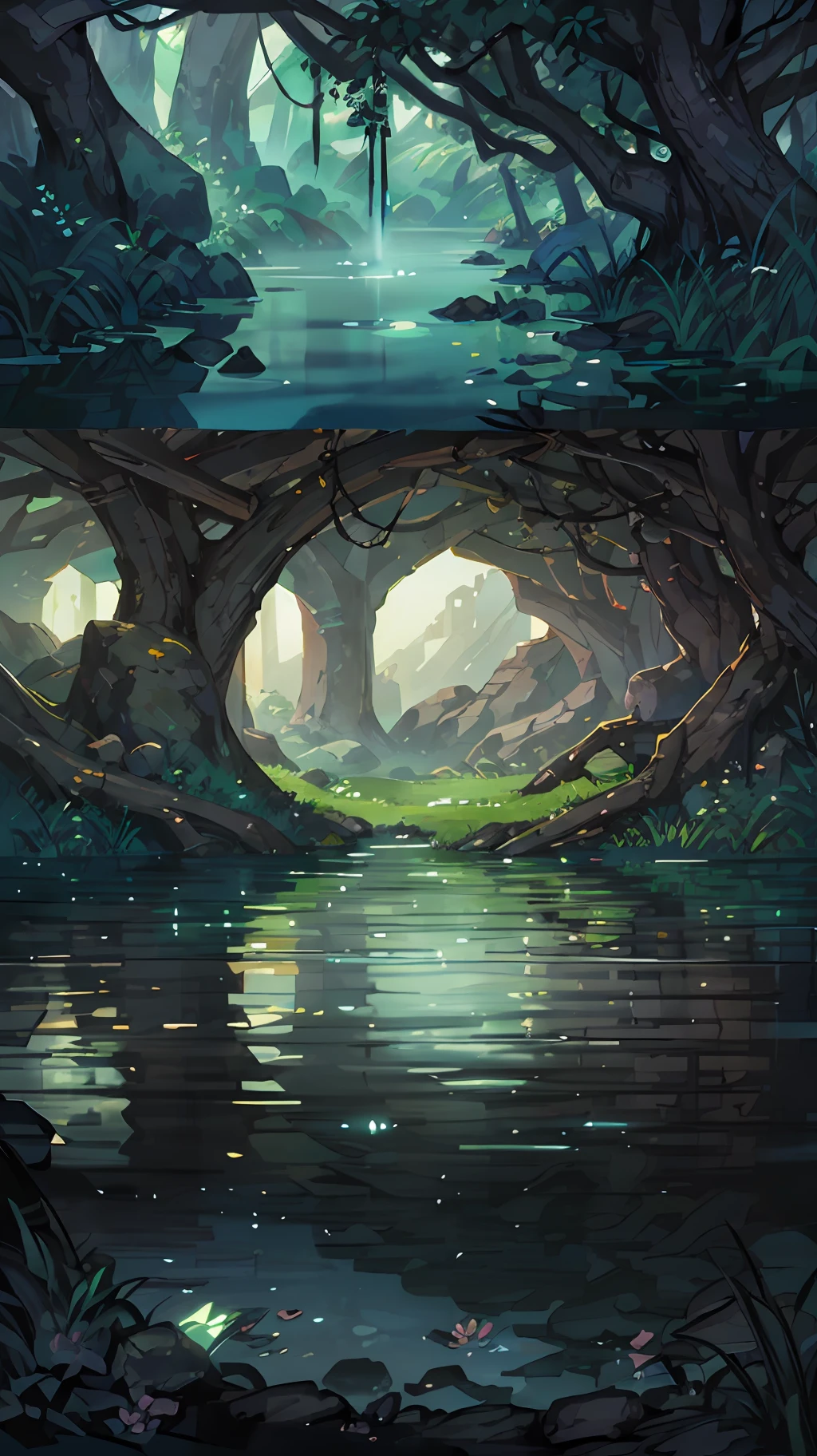 Chinese ancient times, spring, jungle, lake, cave, waterfall, tree, meadow, rock, deer, hot spring, water vapor, (illustration: 1.0), epic composition, realistic lighting, HD details, masterpiece, best quality, (very detailed CG unified 8k wallpaper) --auto