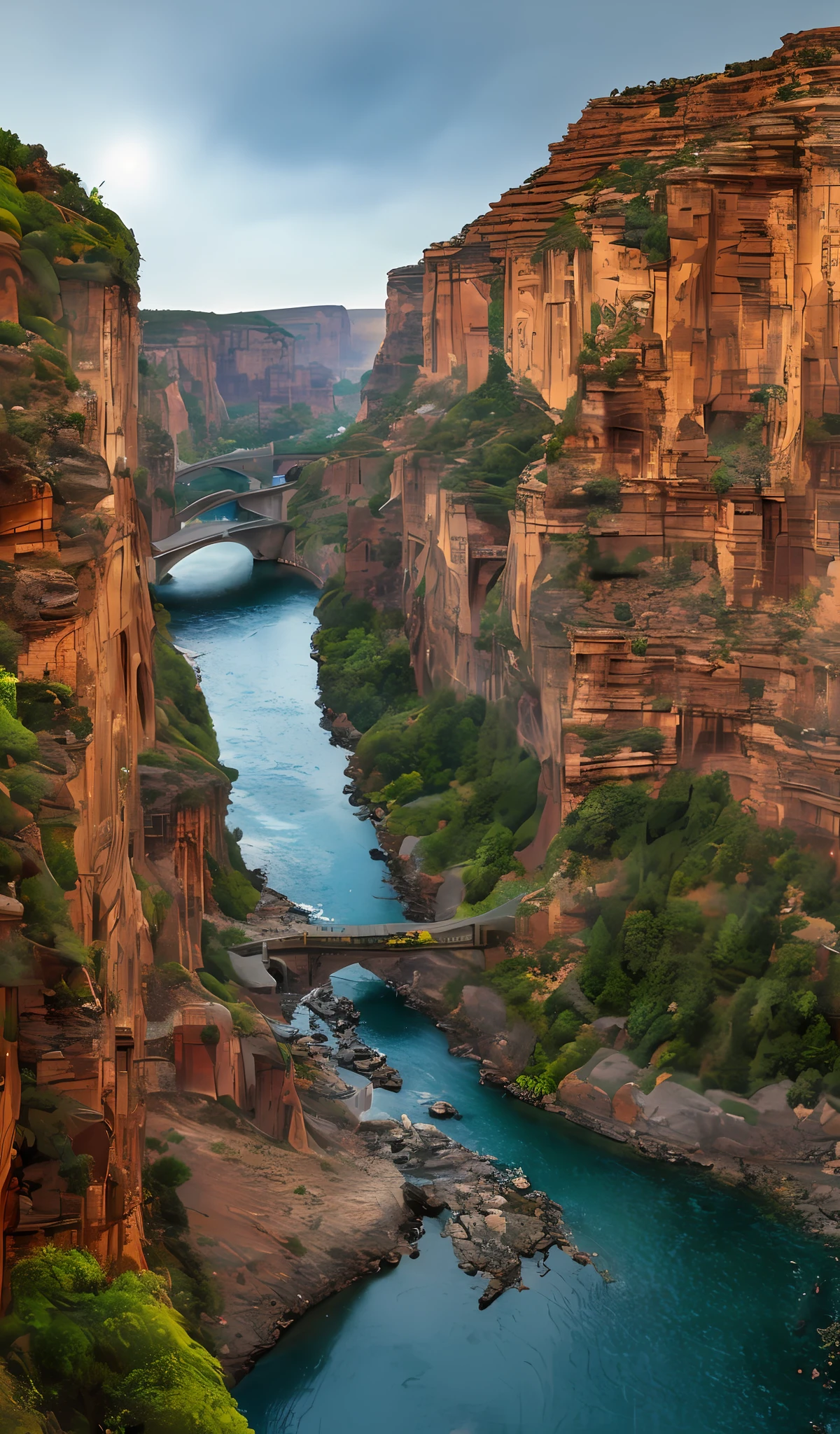((masterpiece)),((best quality)),((high detial)),((realistic,))
Industrial age city, deep canyons in the middle, architectural streets, bazaars, Bridges, rainy days, steampunk, European architecture