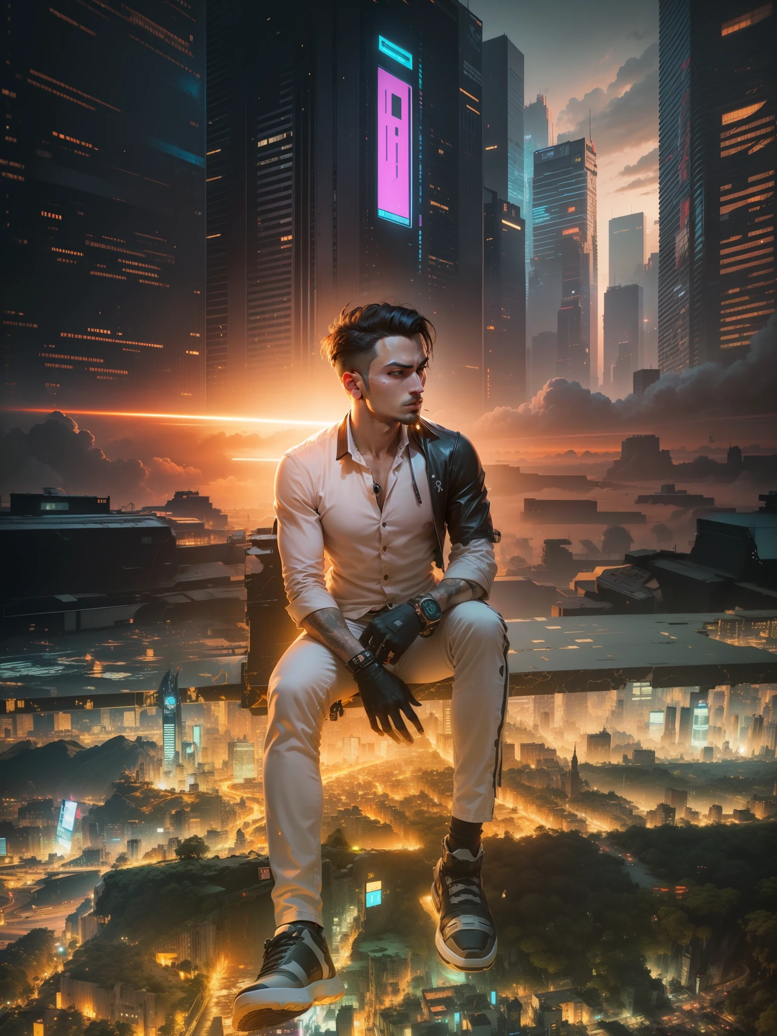 Change background cyberpunk with handsome face